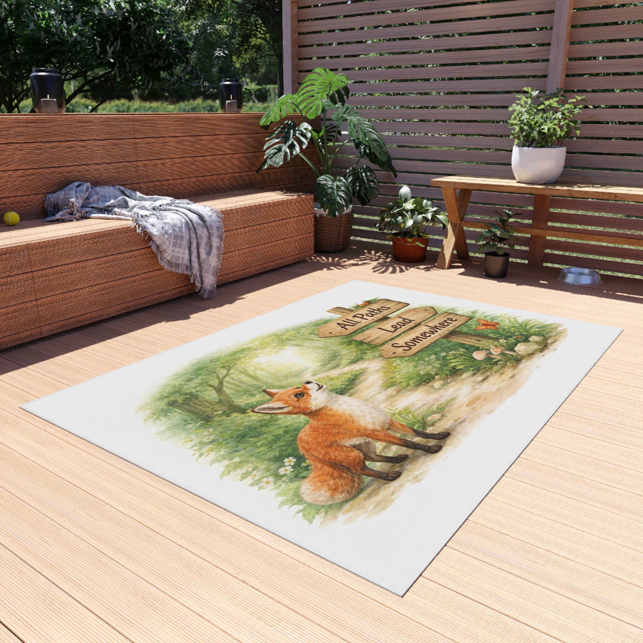 Outdoor Rug — Fox Woodland "All Paths Lead Somewhere" Scenic Doormat