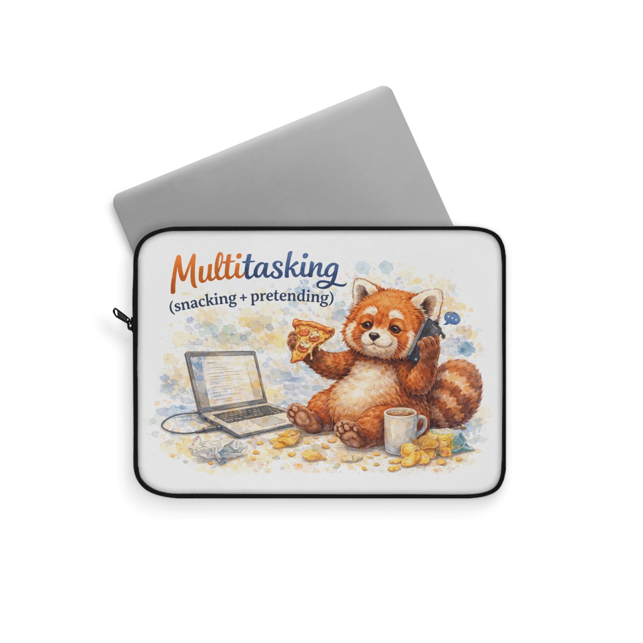 Multitasking Red Panda Laptop Sleeve — "Multitasking (snacking + pretending)" Cute Work-From-Home Tech Sleeve