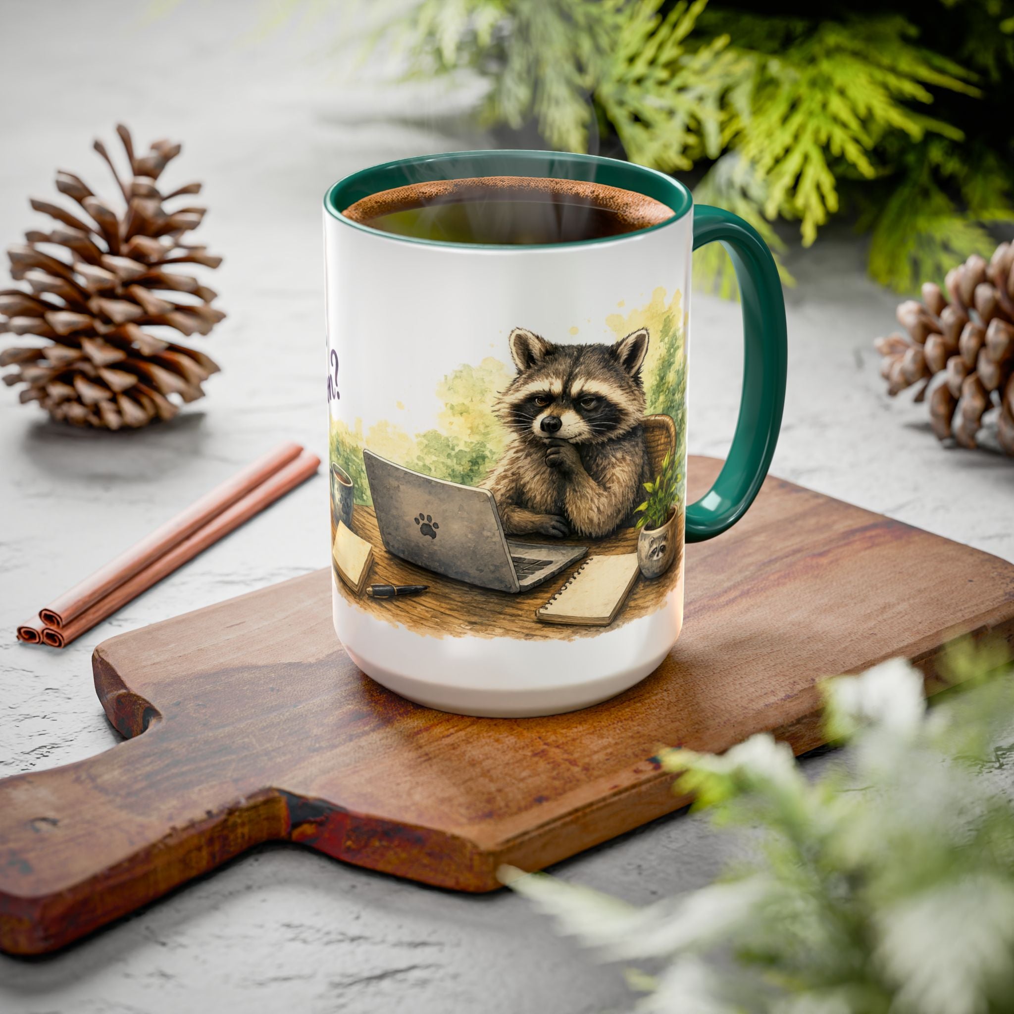Raccoon Coffee Mug – Cute Raccoon at Laptop 11oz/15oz