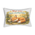 Lumbar Pillow — "Nap now. Cause mischief later." Cute Sleeping Fox Decorative Pillow