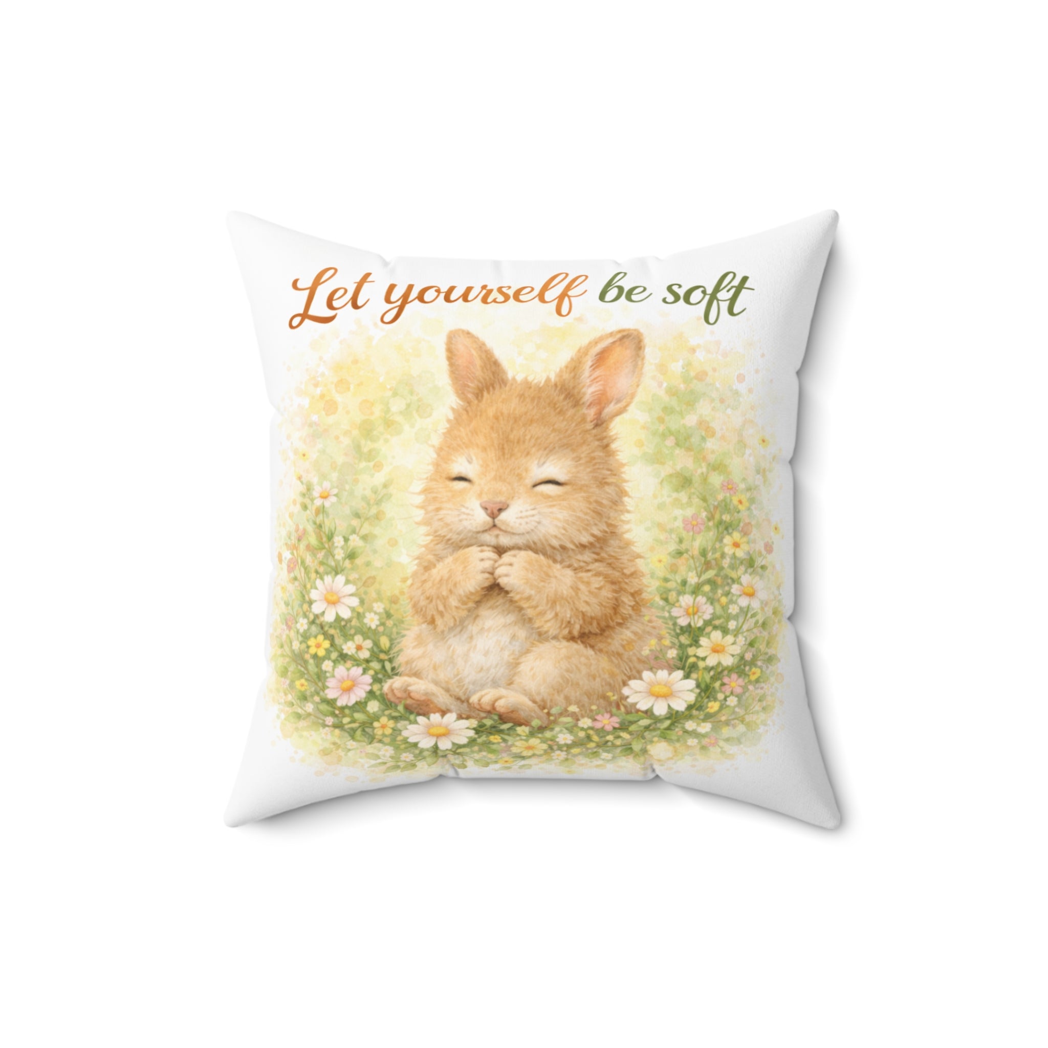 Let Yourself Be Soft Bunny Throw Pillow — Cute Floral Decorative Cushion