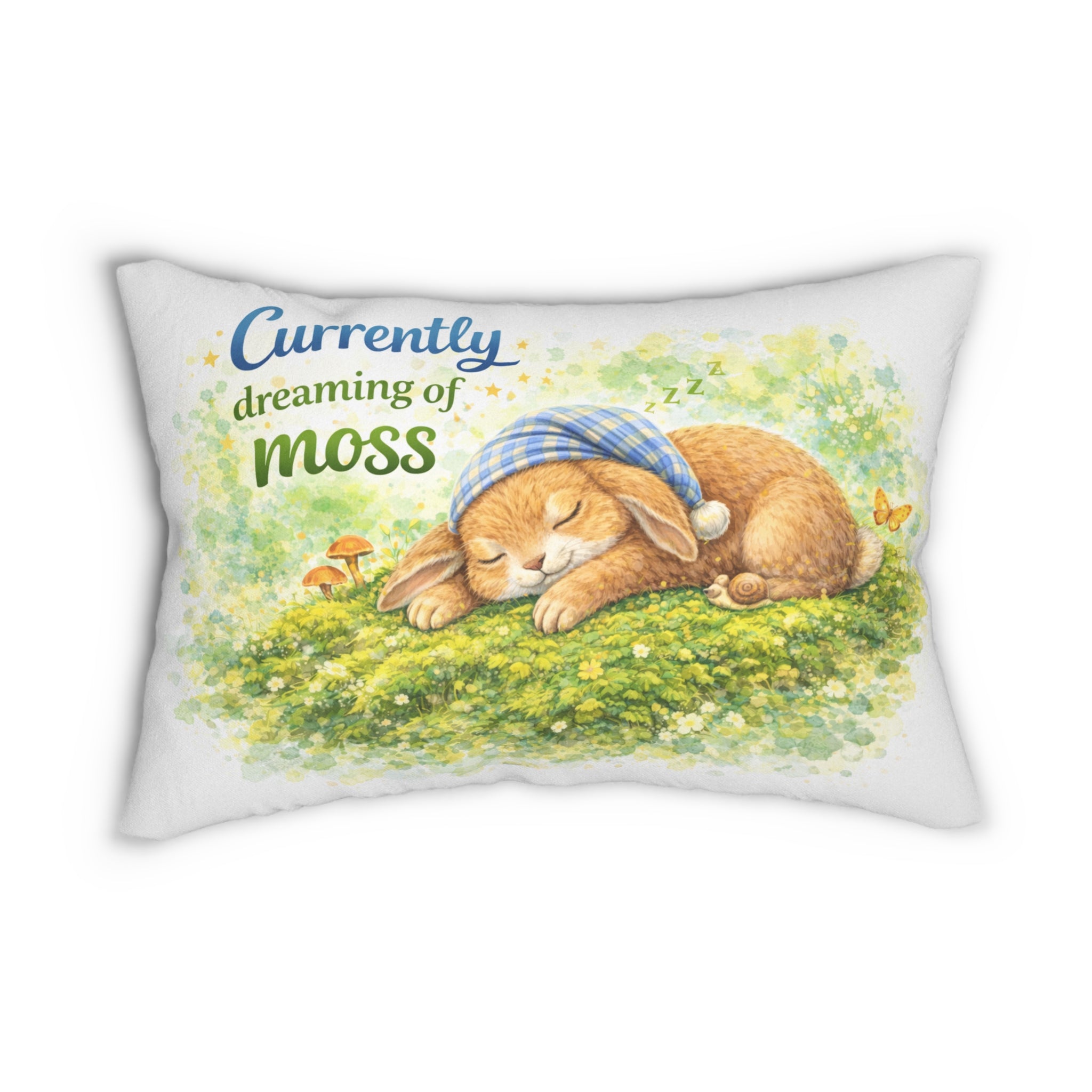 Currently Dreaming of Moss Lumbar Pillow — Sleeping Bunny Decorative Throw Pillow