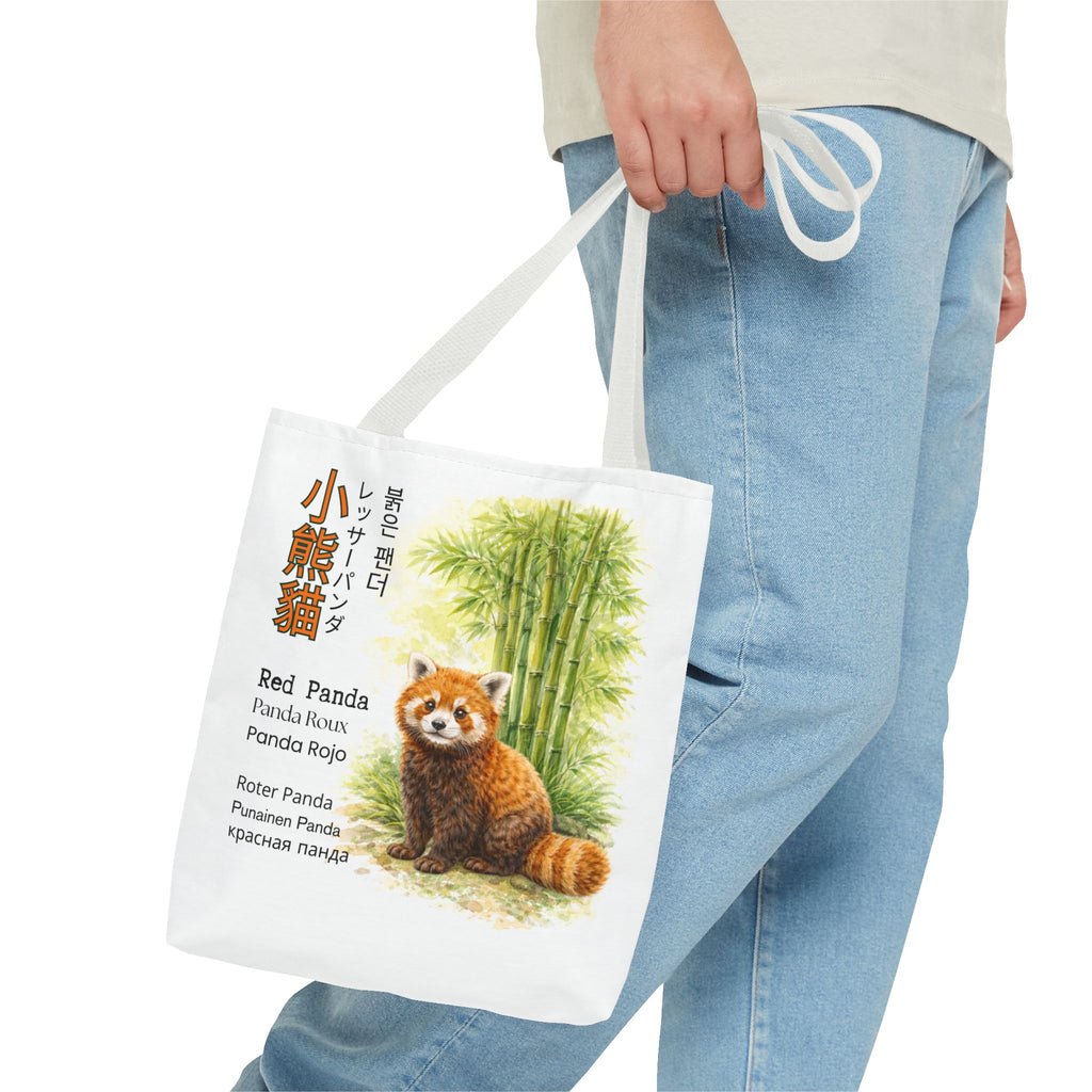 Red Panda Illustration Tote Bag — Botanical Bamboo Animal Print Tote