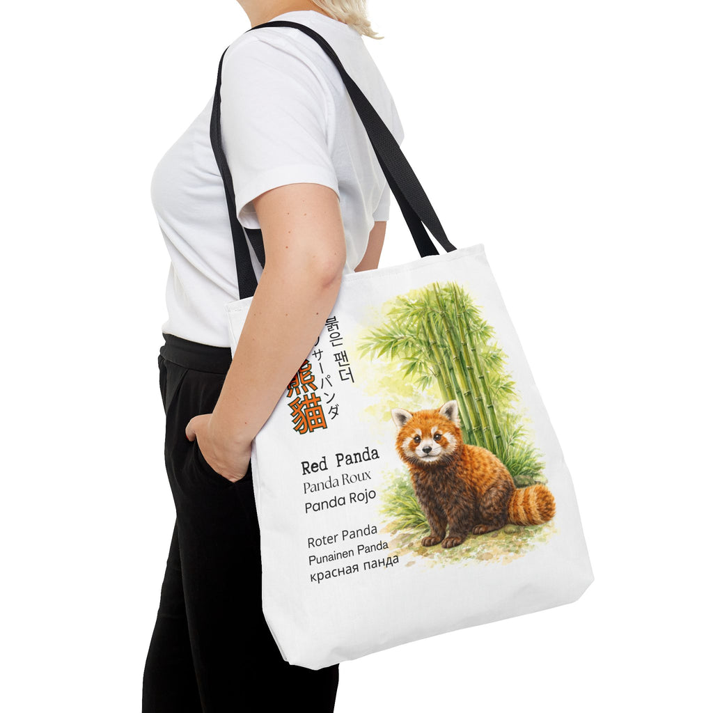 Red Panda Illustration Tote Bag — Botanical Bamboo Animal Print Tote