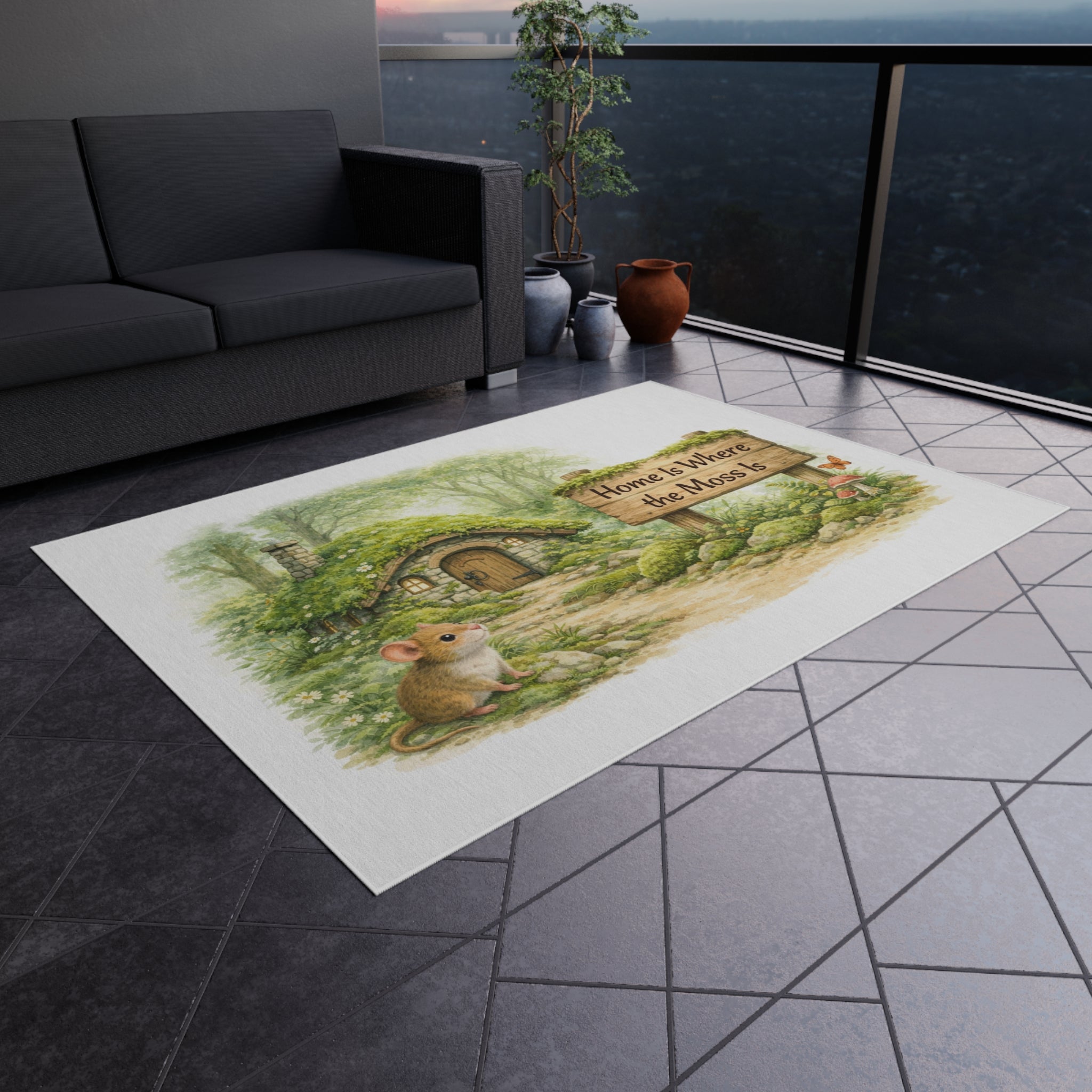 Outdoor Rug — 'Home Is Where the Moss Is' Woodland Cottage Doormat