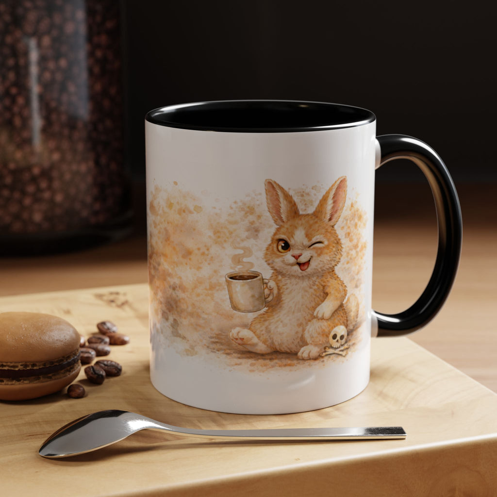 Cute Bunny Coffee Mug — Winking Bunny with Coffee (11oz)