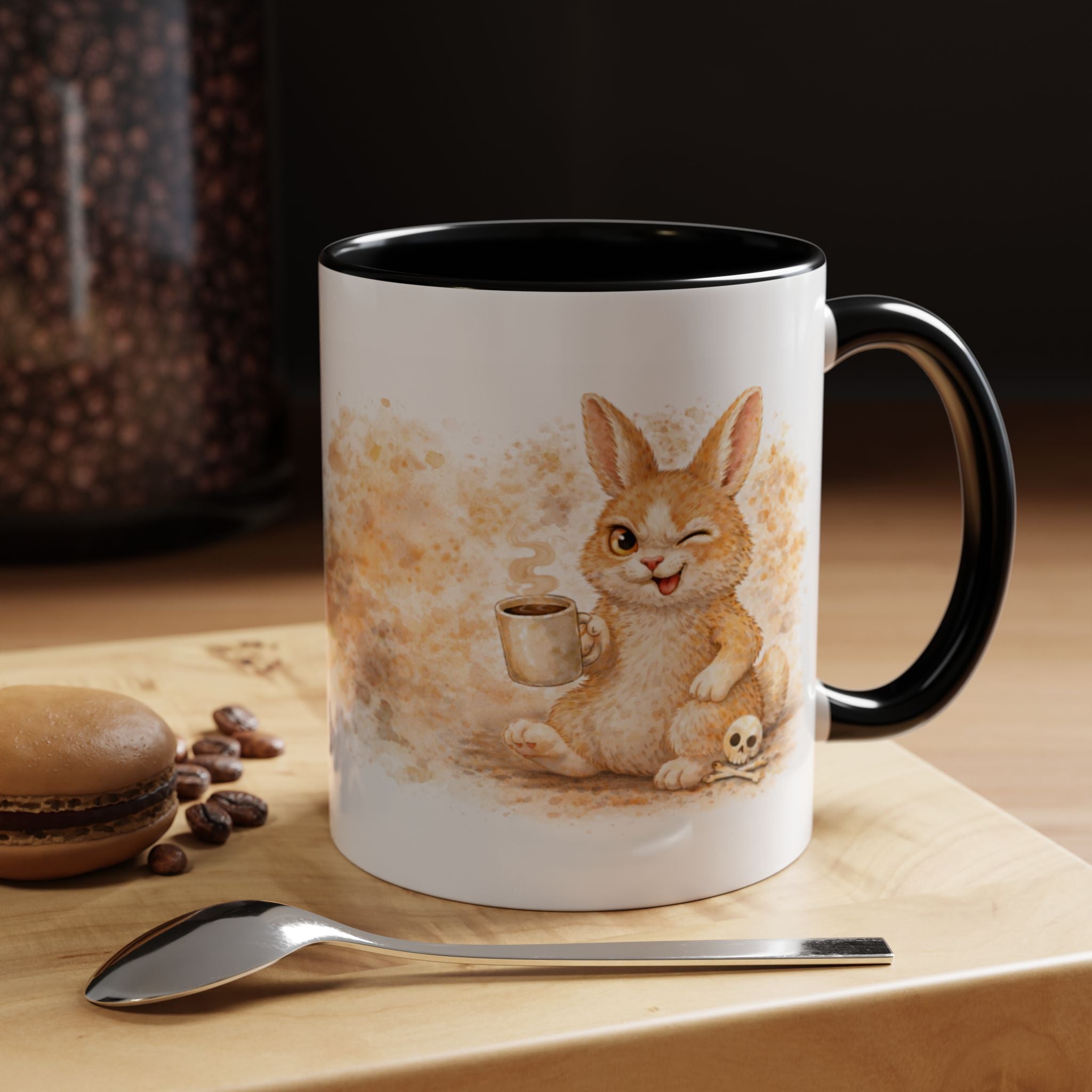Cute Bunny Coffee Mug — Winking Bunny with Coffee (Accent 11/15oz)