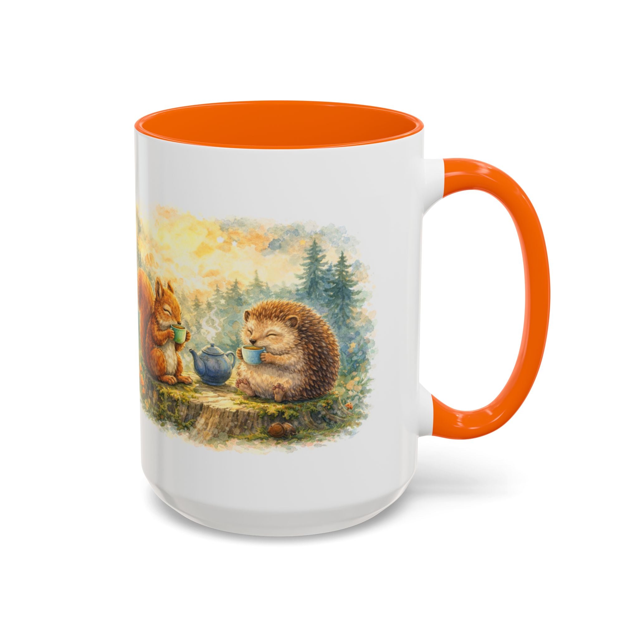 Woodland Tea Party Coffee Mug – Squirrel & Hedgehog Cute Animal Accent Mug (11/15oz)
