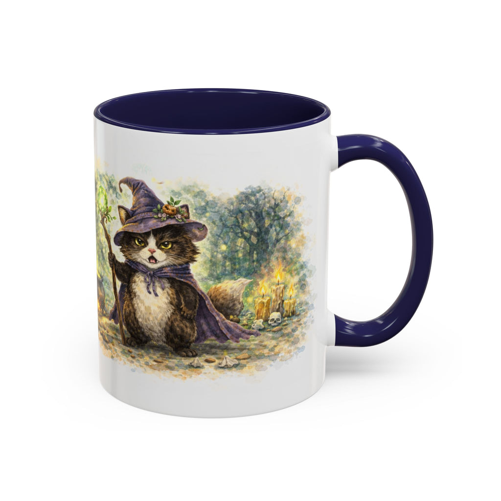 Witch Cat Coffee Mug - Cute Black Cat Wizard Illustration (11/15oz)