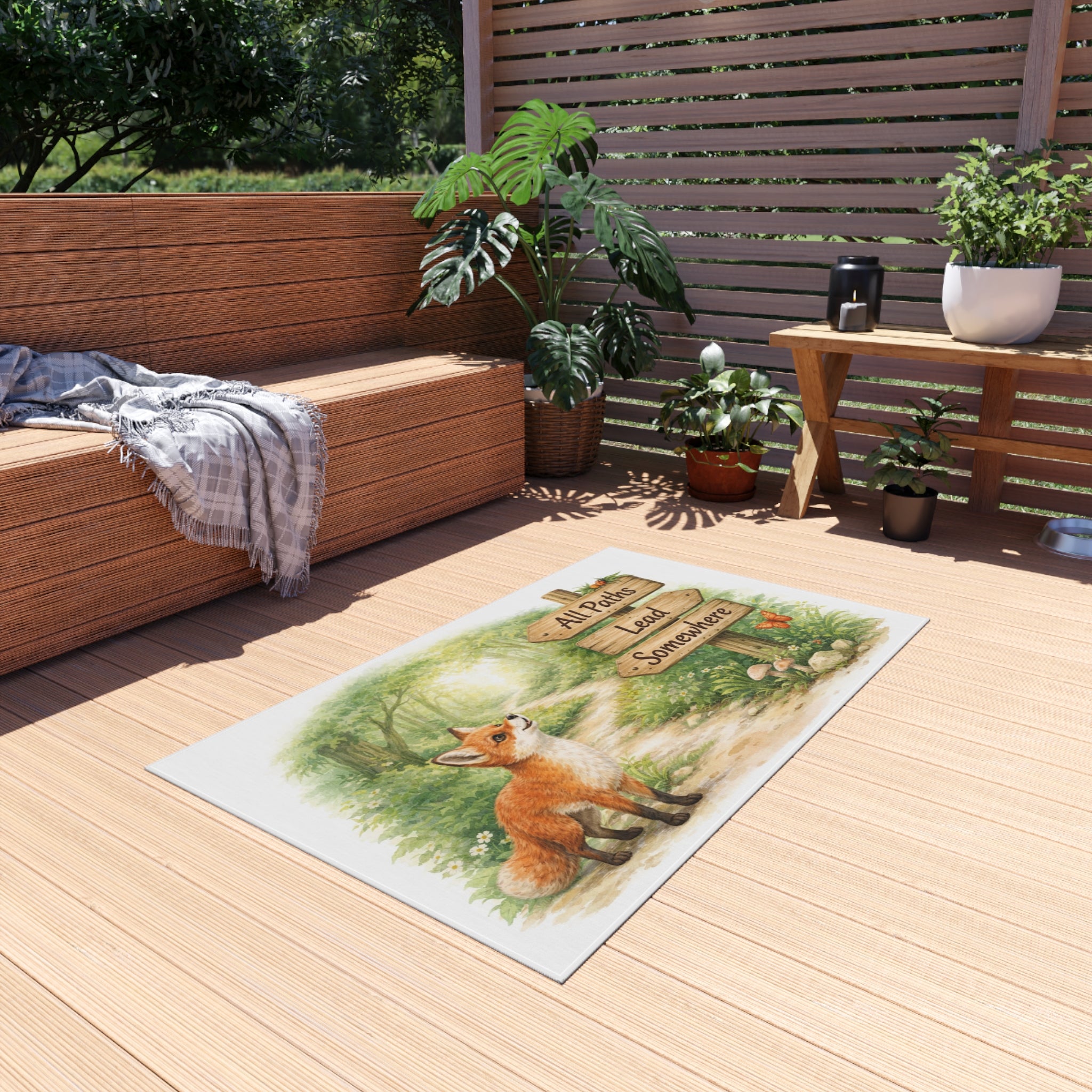 Outdoor Rug — Fox Woodland "All Paths Lead Somewhere" Scenic Doormat