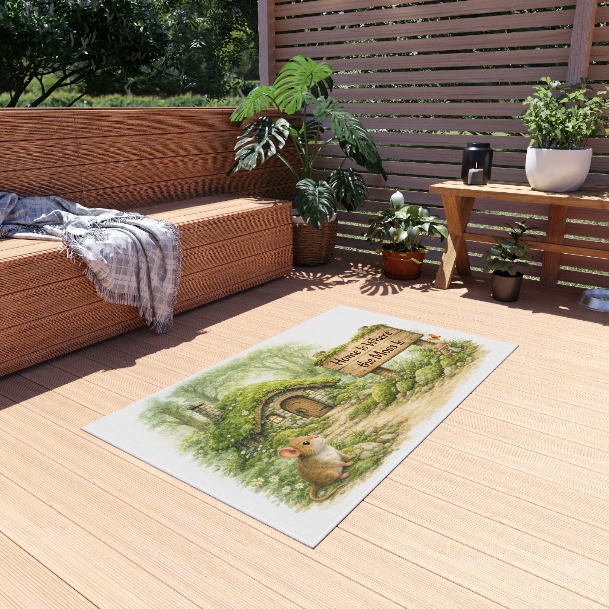 Outdoor Rug — 'Home Is Where the Moss Is' Woodland Cottage Doormat