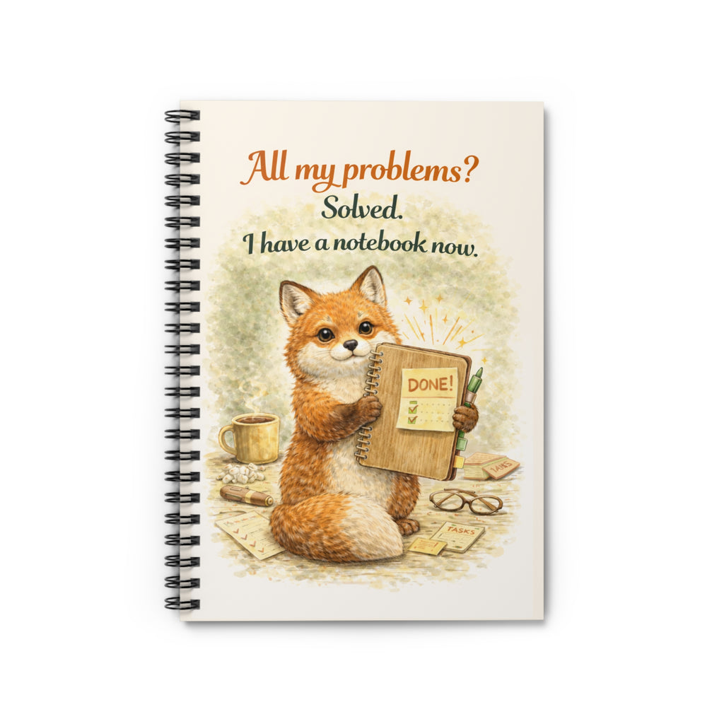 Fox Notebook — "All my problems? Solved. I have a notebook now." Spiral Journal