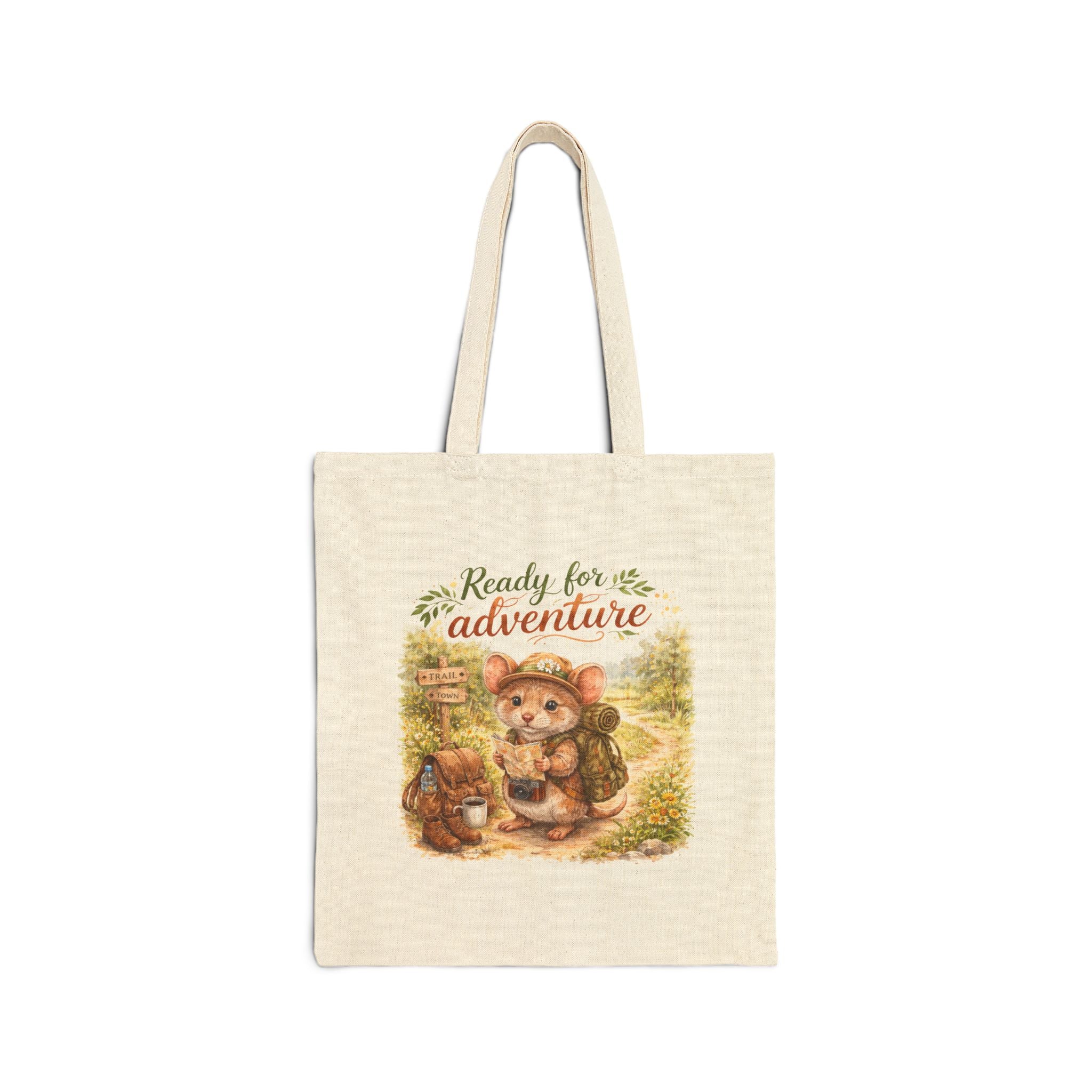 Tote Bag — "Ready for Adventure" Cute Woodland Hamster Canvas Tote
