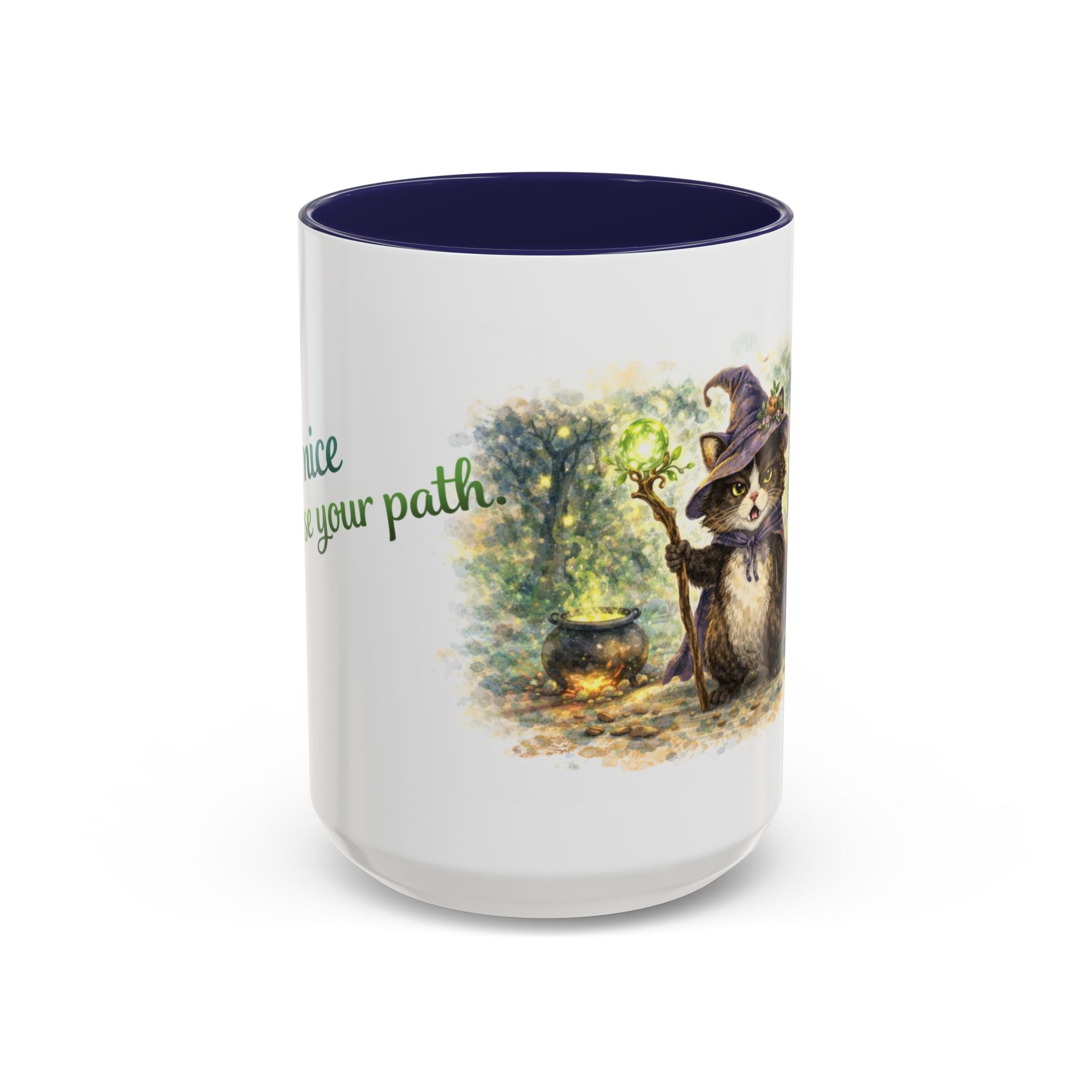 Witch Cat Coffee Mug - Cute Black Cat Wizard Illustration (11/15oz)