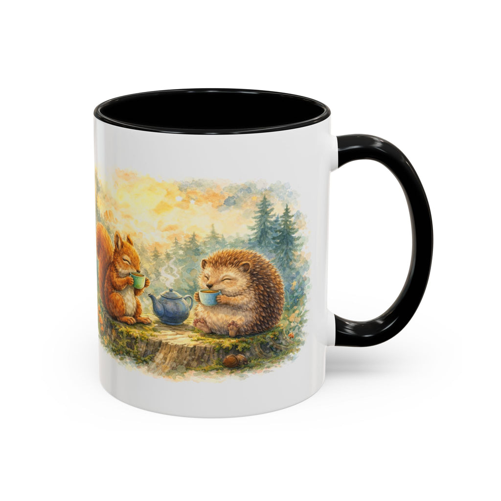 Woodland Tea Party Coffee Mug – Squirrel & Hedgehog Cute Animal Accent Mug (11/15oz)