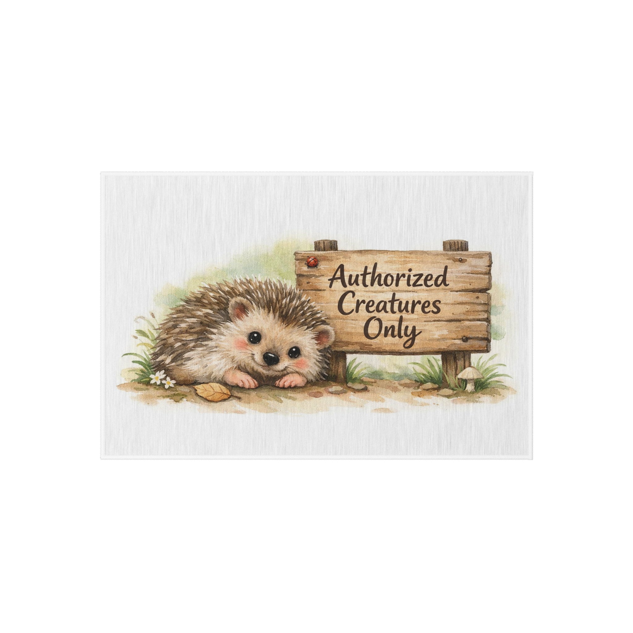 Outdoor Rug - Cute Hedgehog "Authorized Creatures Only" Doormat for Porch & Patio