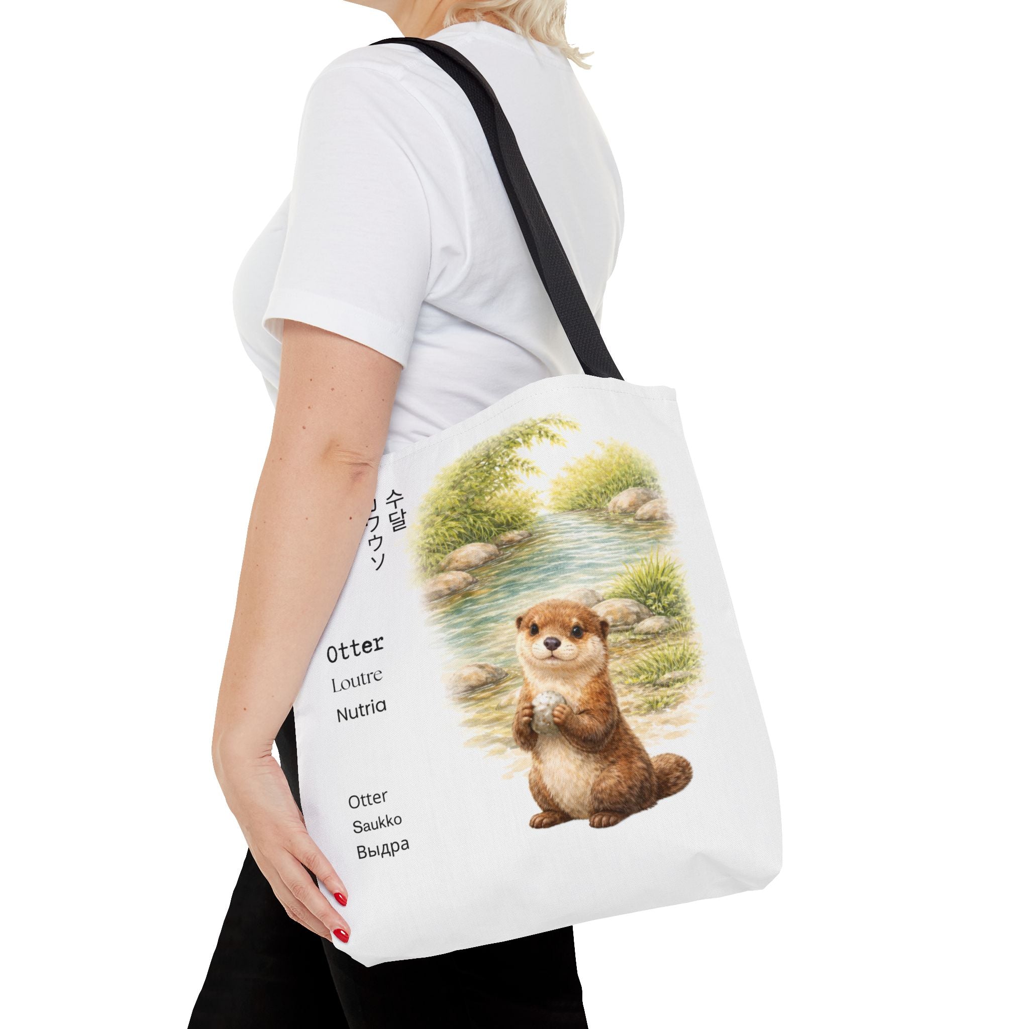 Otter Illustration Tote Bag — Cute River Otter Illustration with Multilingual Names