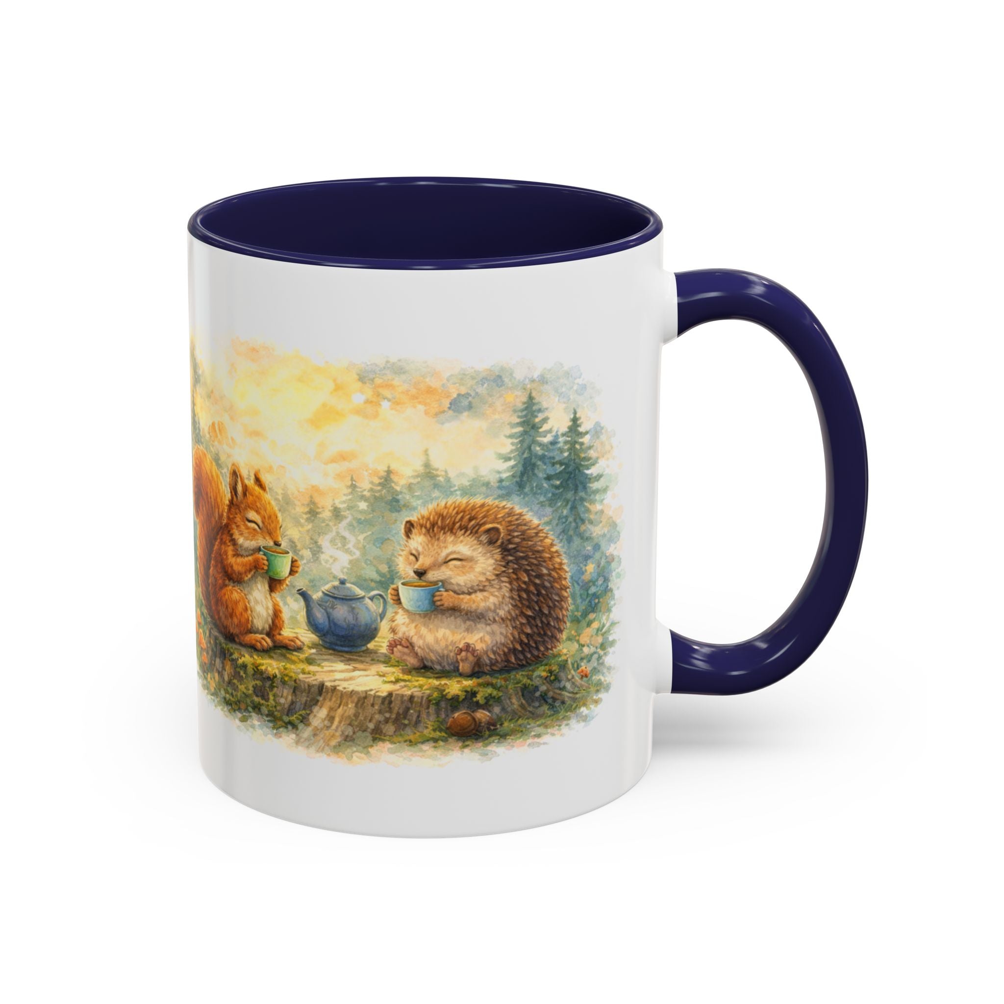 Woodland Tea Party Coffee Mug – Squirrel & Hedgehog Cute Animal Accent Mug (11/15oz)