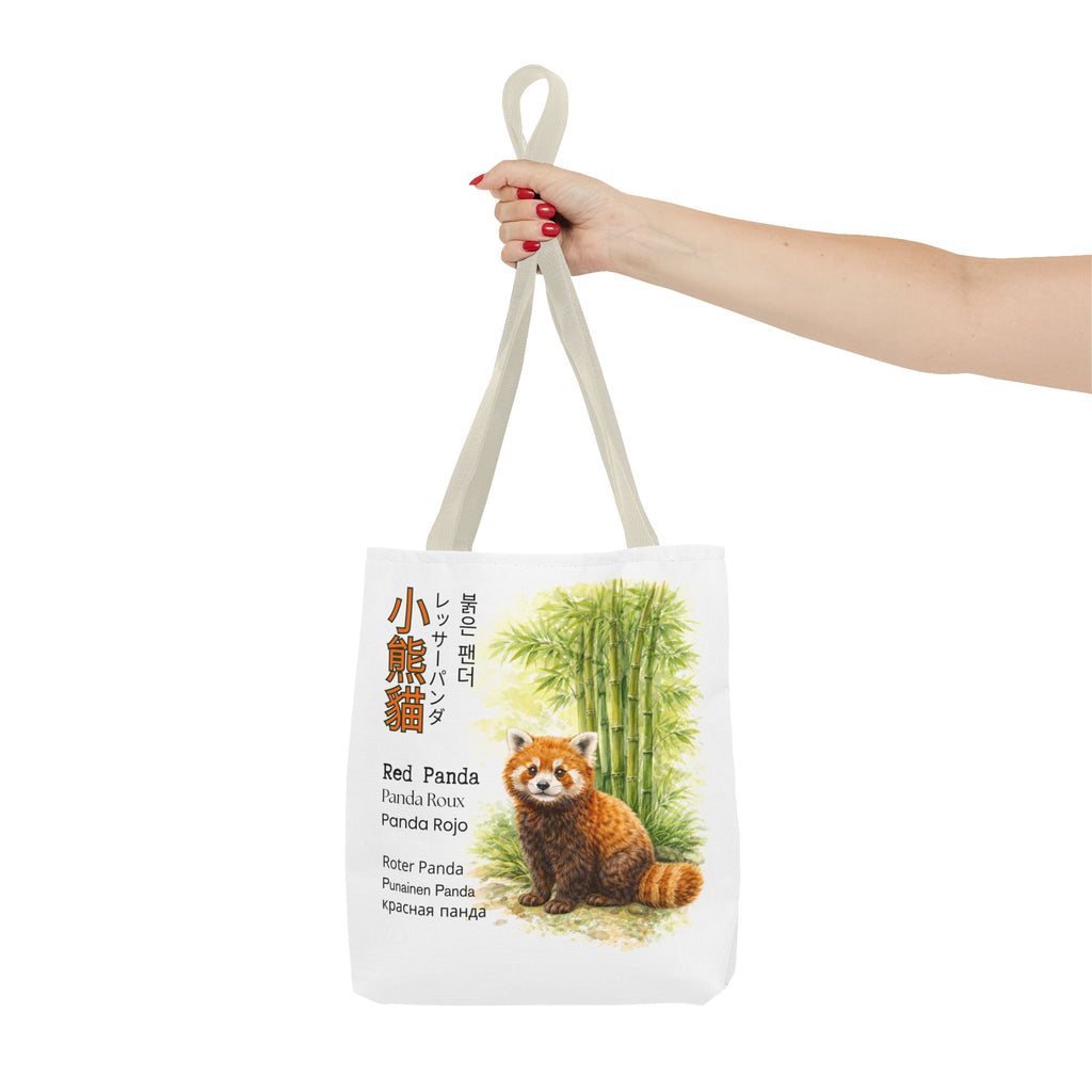 Red Panda Illustration Tote Bag — Botanical Bamboo Animal Print Tote