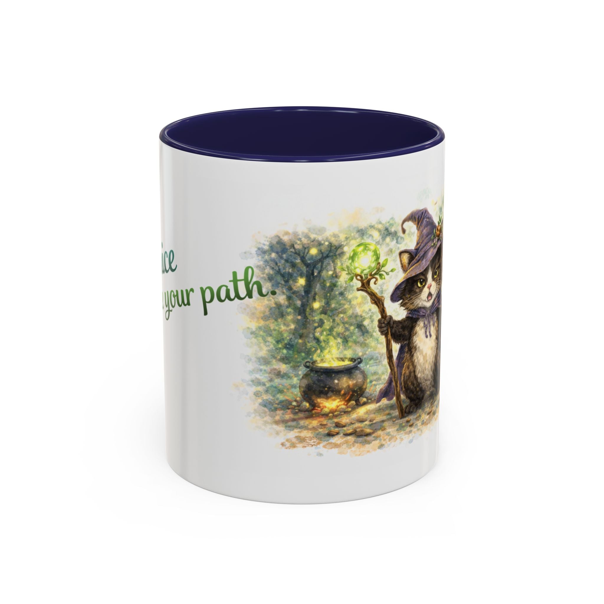 Witch Cat Coffee Mug - Cute Black Cat Wizard Illustration (11/15oz)