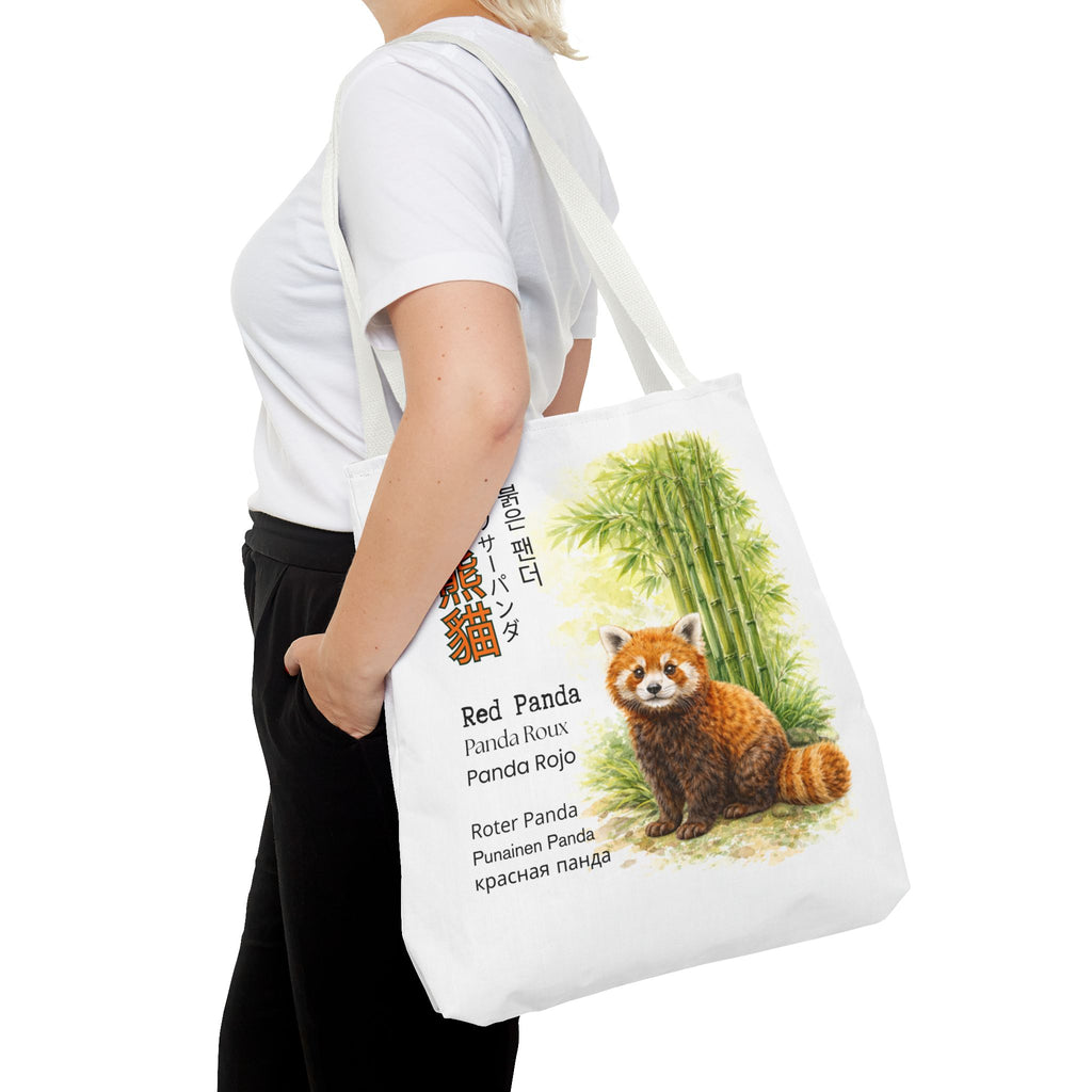 Red Panda Illustration Tote Bag — Botanical Bamboo Animal Print Tote