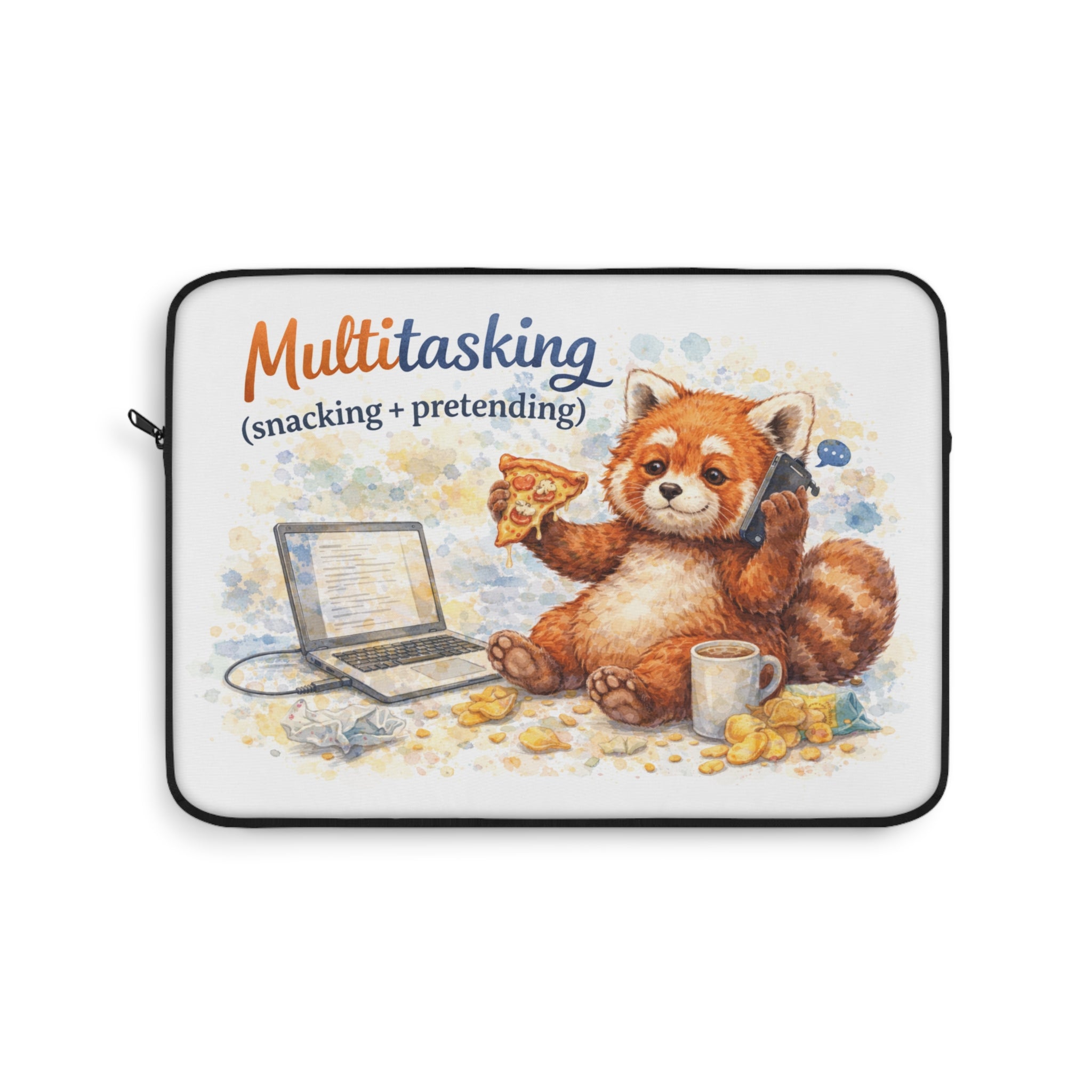 Multitasking Red Panda Laptop Sleeve — "Multitasking (snacking + pretending)" Cute Work-From-Home Tech Sleeve