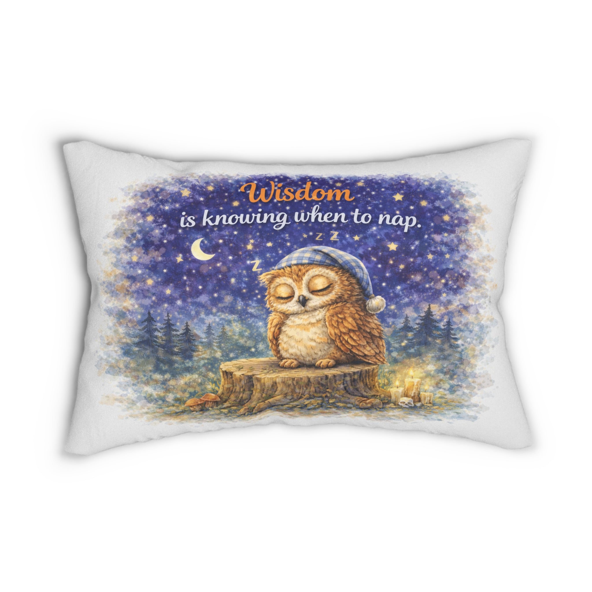 Lumbar Pillow — "Wisdom is knowing when to nap" Owl Night Sleep Decor