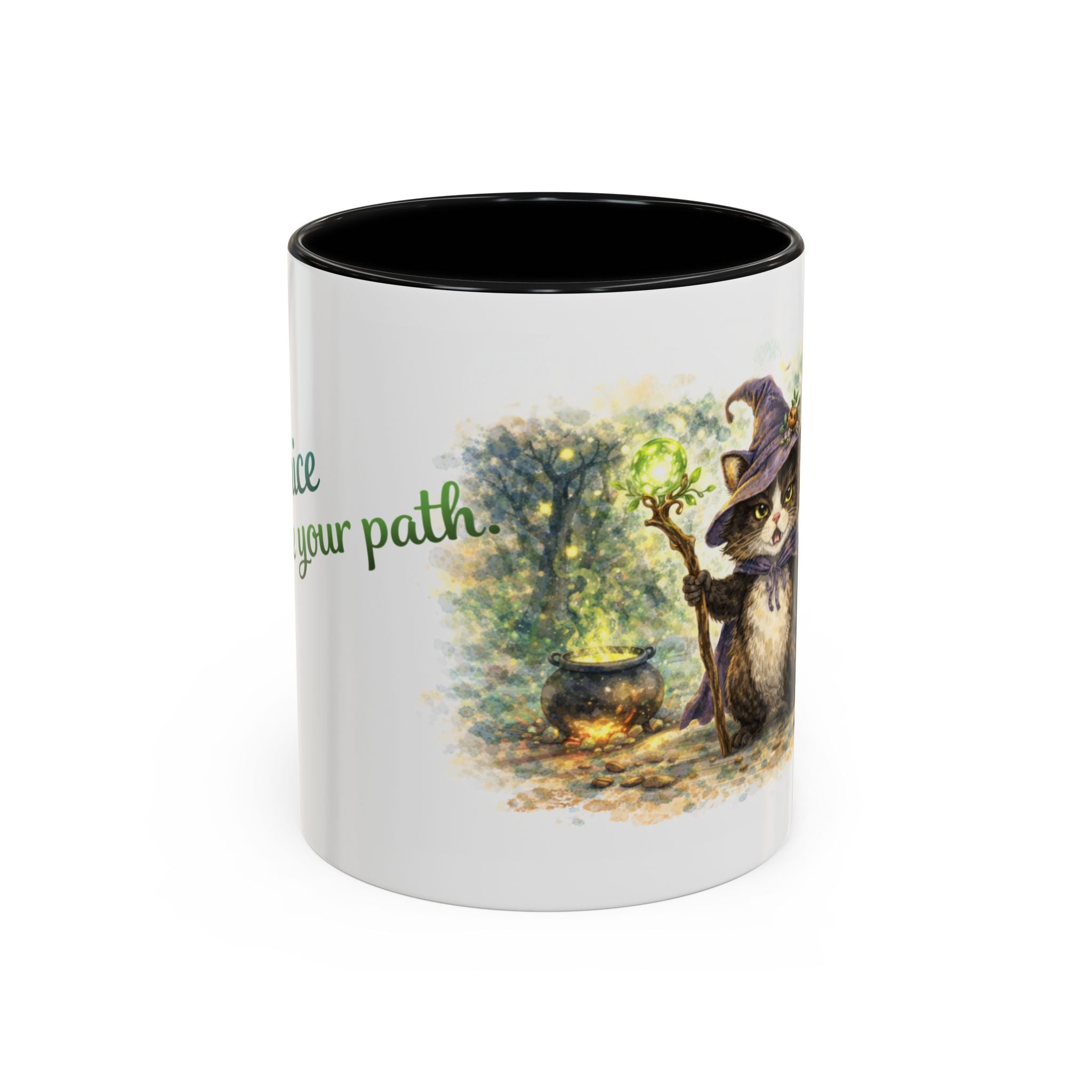 Witch Cat Coffee Mug - Cute Black Cat Wizard Illustration (11/15oz)