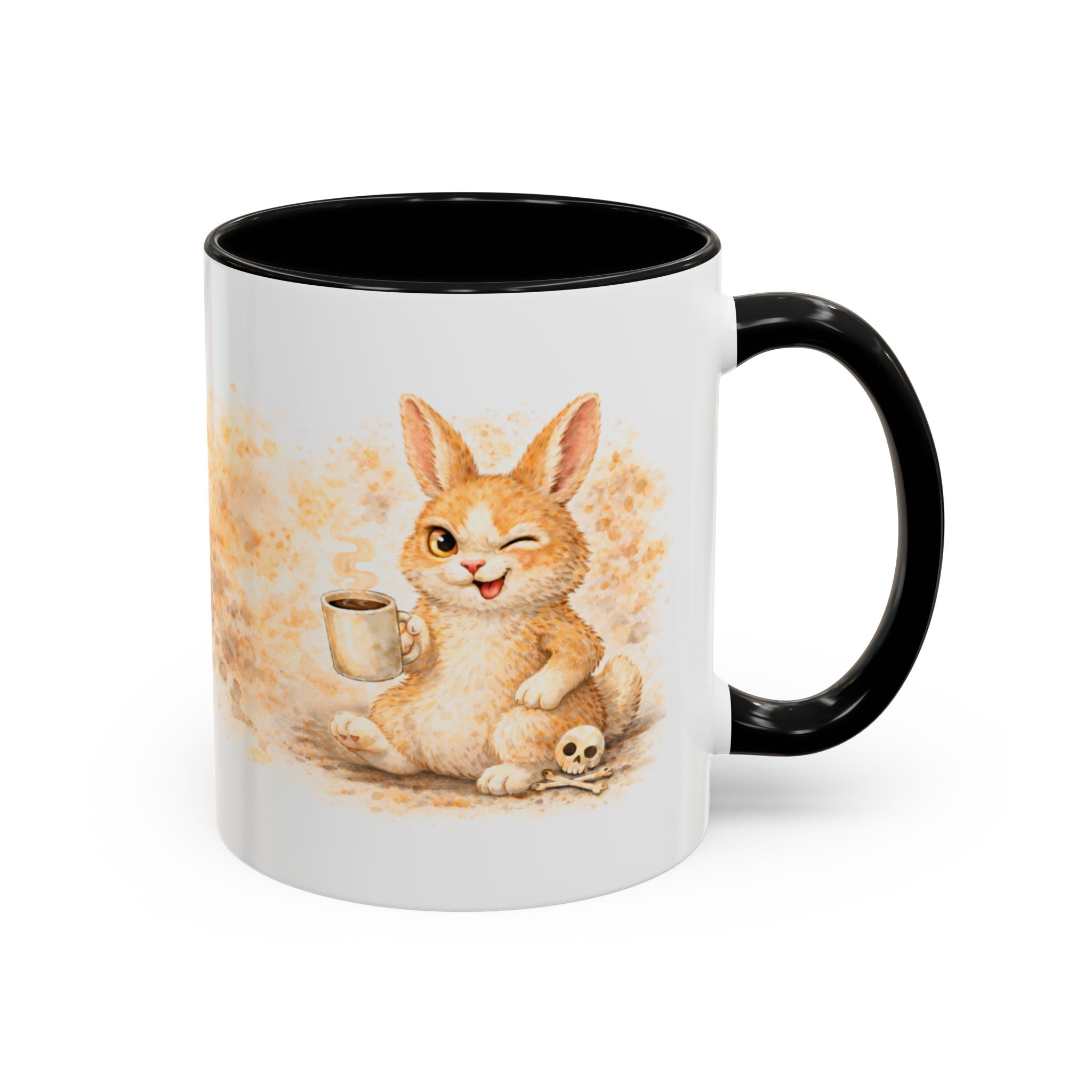 Cute Bunny Coffee Mug — Winking Bunny with Coffee (Accent 11/15oz)
