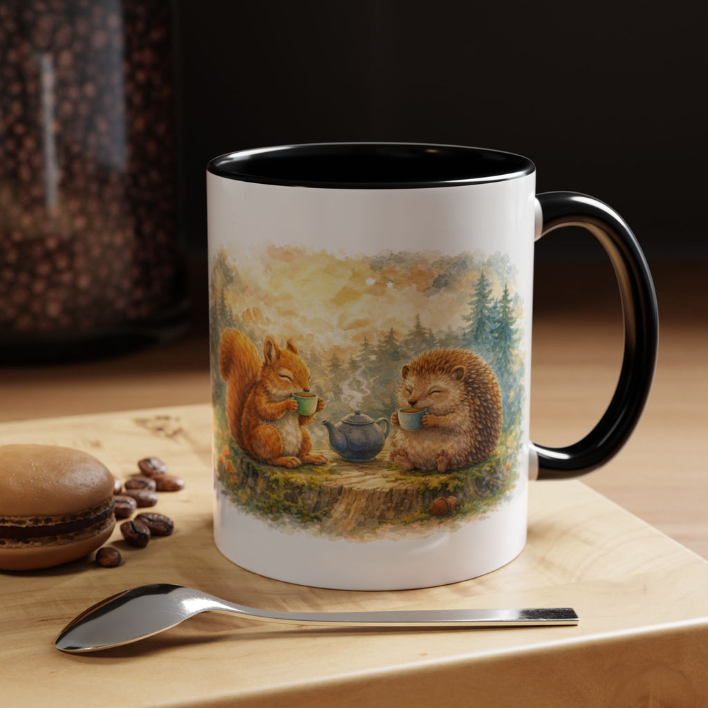 Woodland Tea Party Coffee Mug – Squirrel & Hedgehog Cute Animal Accent Mug (11/15oz)