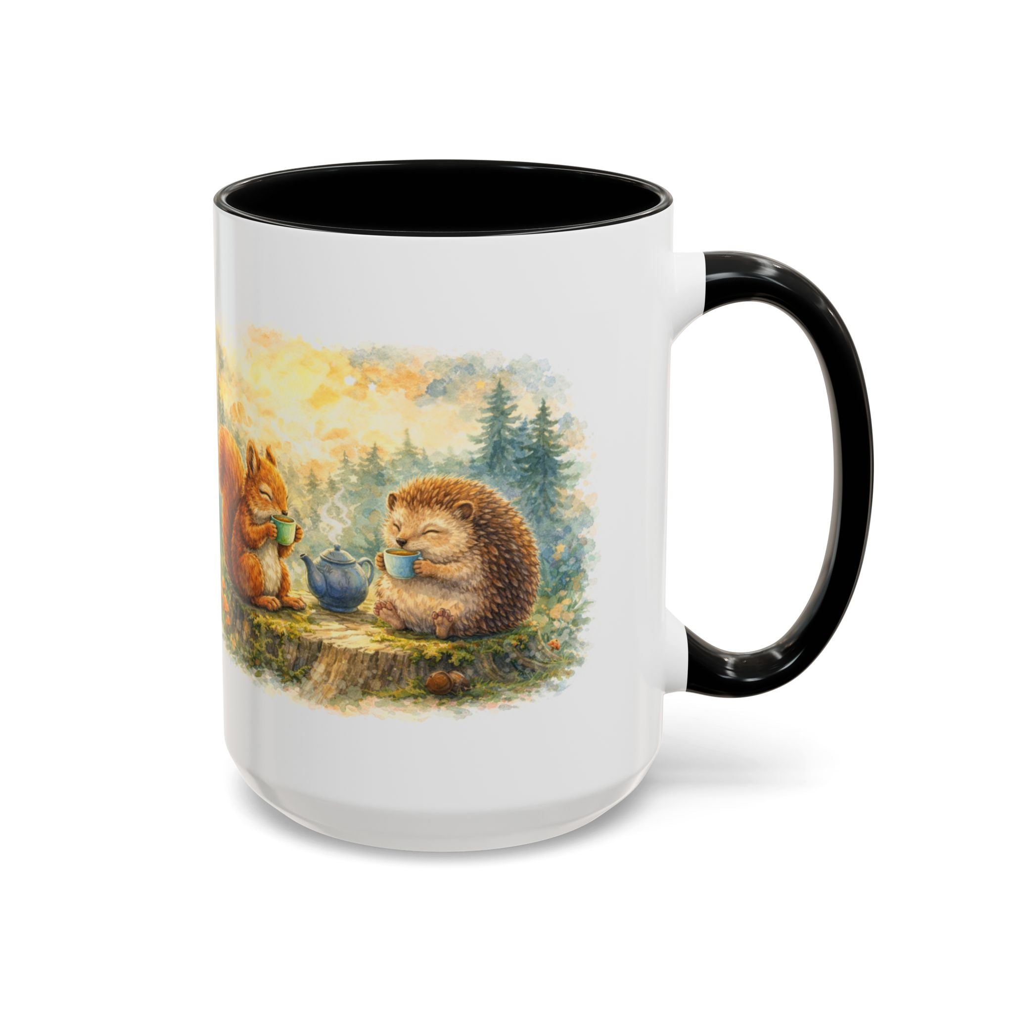 Woodland Tea Party Coffee Mug – Squirrel & Hedgehog Cute Animal Accent Mug (11/15oz)