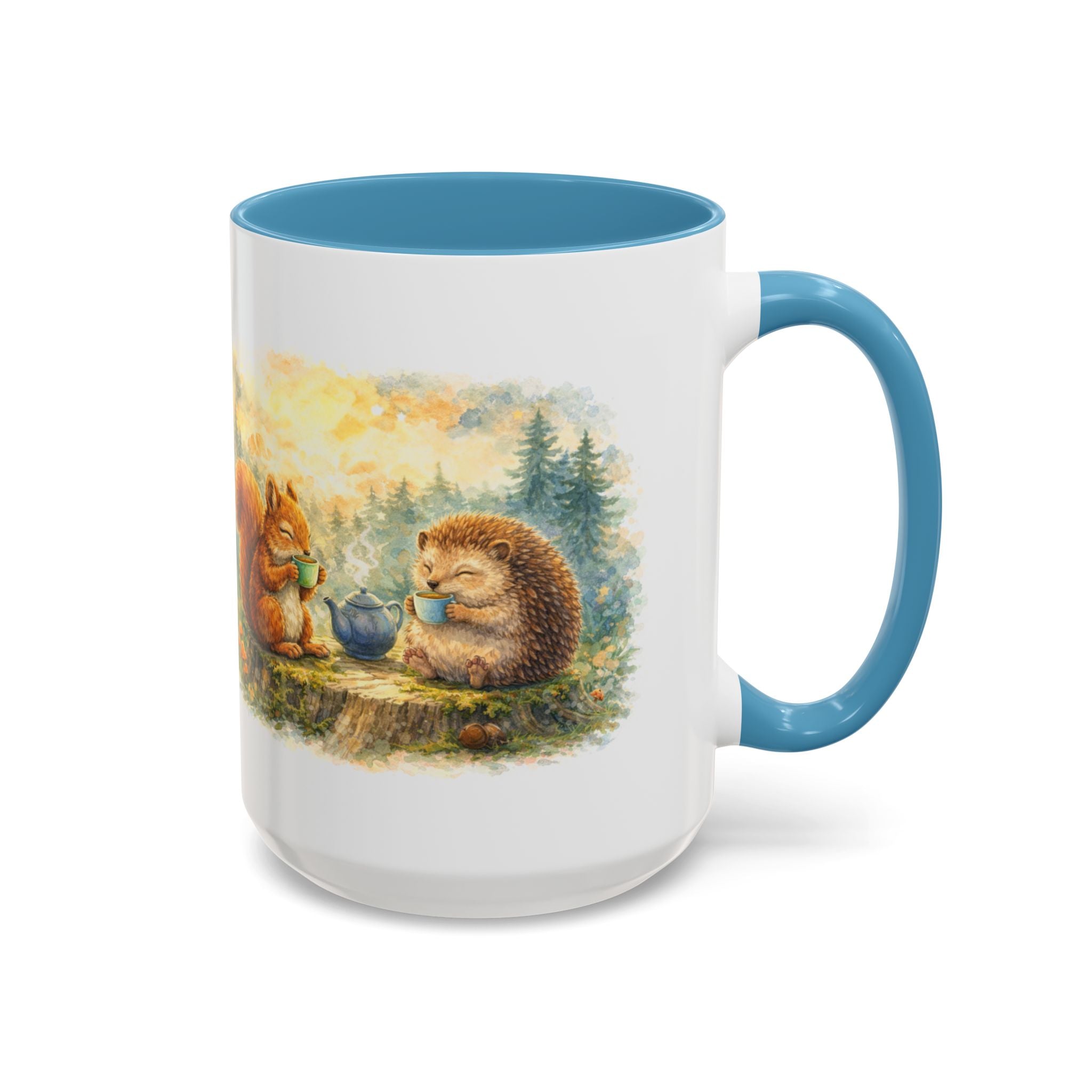 Woodland Tea Party Coffee Mug – Squirrel & Hedgehog Cute Animal Accent Mug (11/15oz)