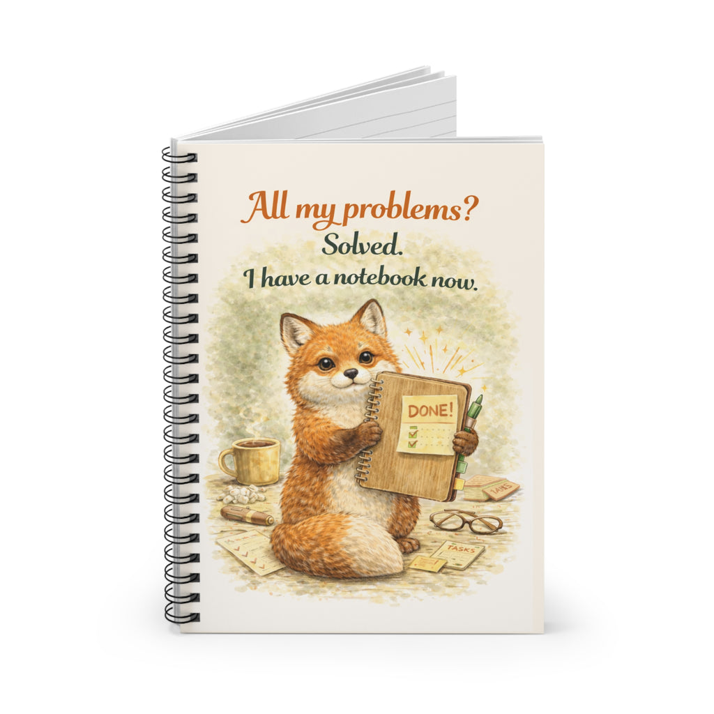 Fox Notebook — "All my problems? Solved. I have a notebook now." Spiral Journal