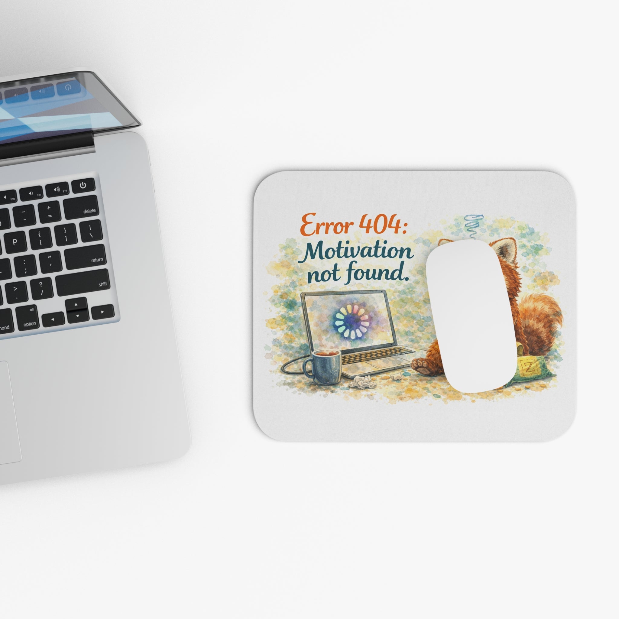 Mouse Pad — "Error 404: Motivation Not Found" Cute Red Panda Desk Mat