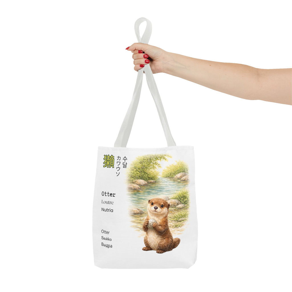 Otter Illustration Tote Bag — Cute River Otter Illustration with Multilingual Names