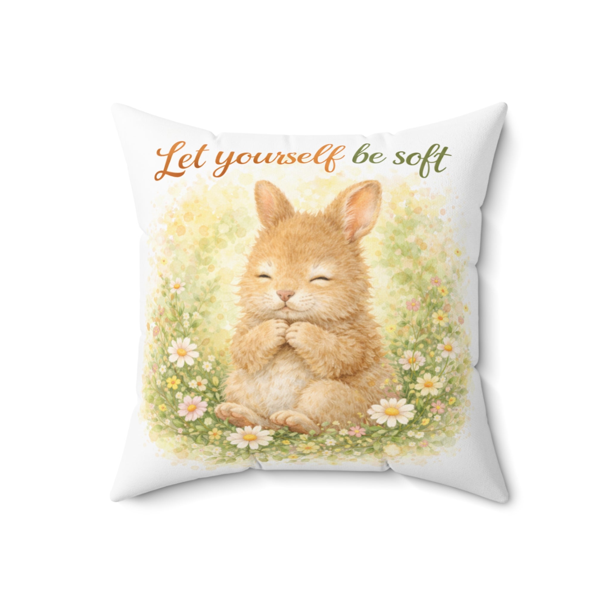 Let Yourself Be Soft Bunny Throw Pillow — Cute Floral Decorative Cushion