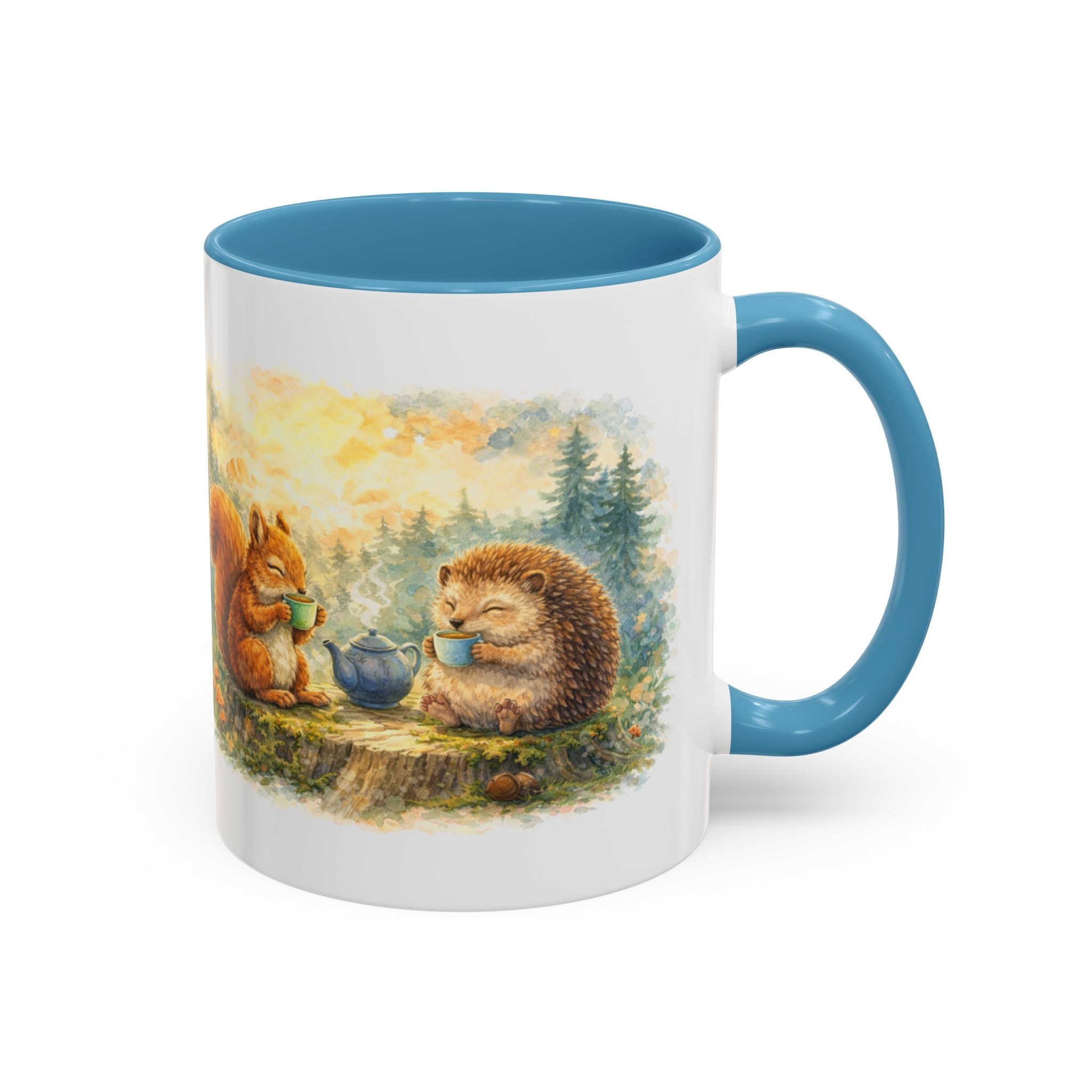 Woodland Tea Party Coffee Mug – Squirrel & Hedgehog Cute Animal Accent Mug (11/15oz)