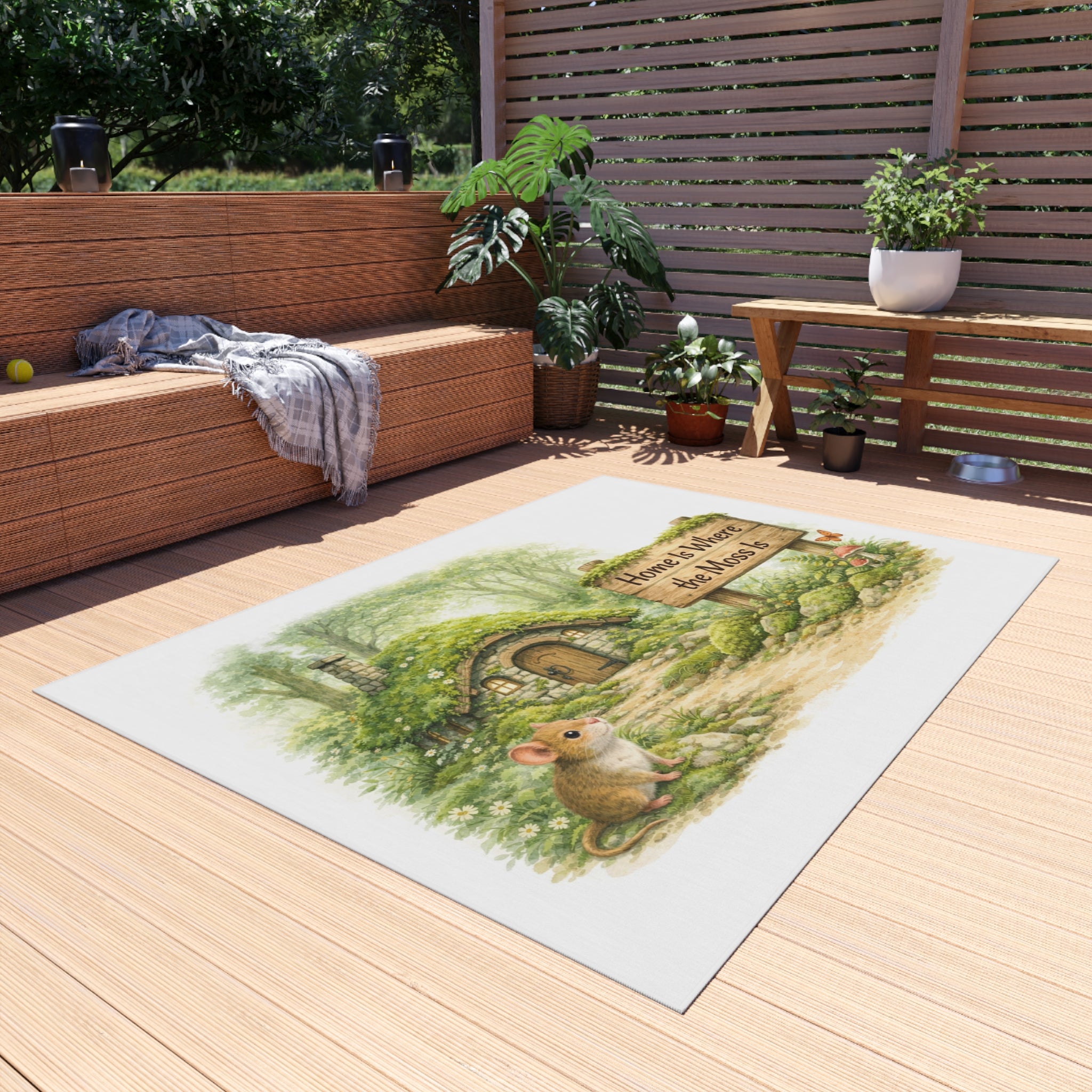 Outdoor Rug — 'Home Is Where the Moss Is' Woodland Cottage Doormat
