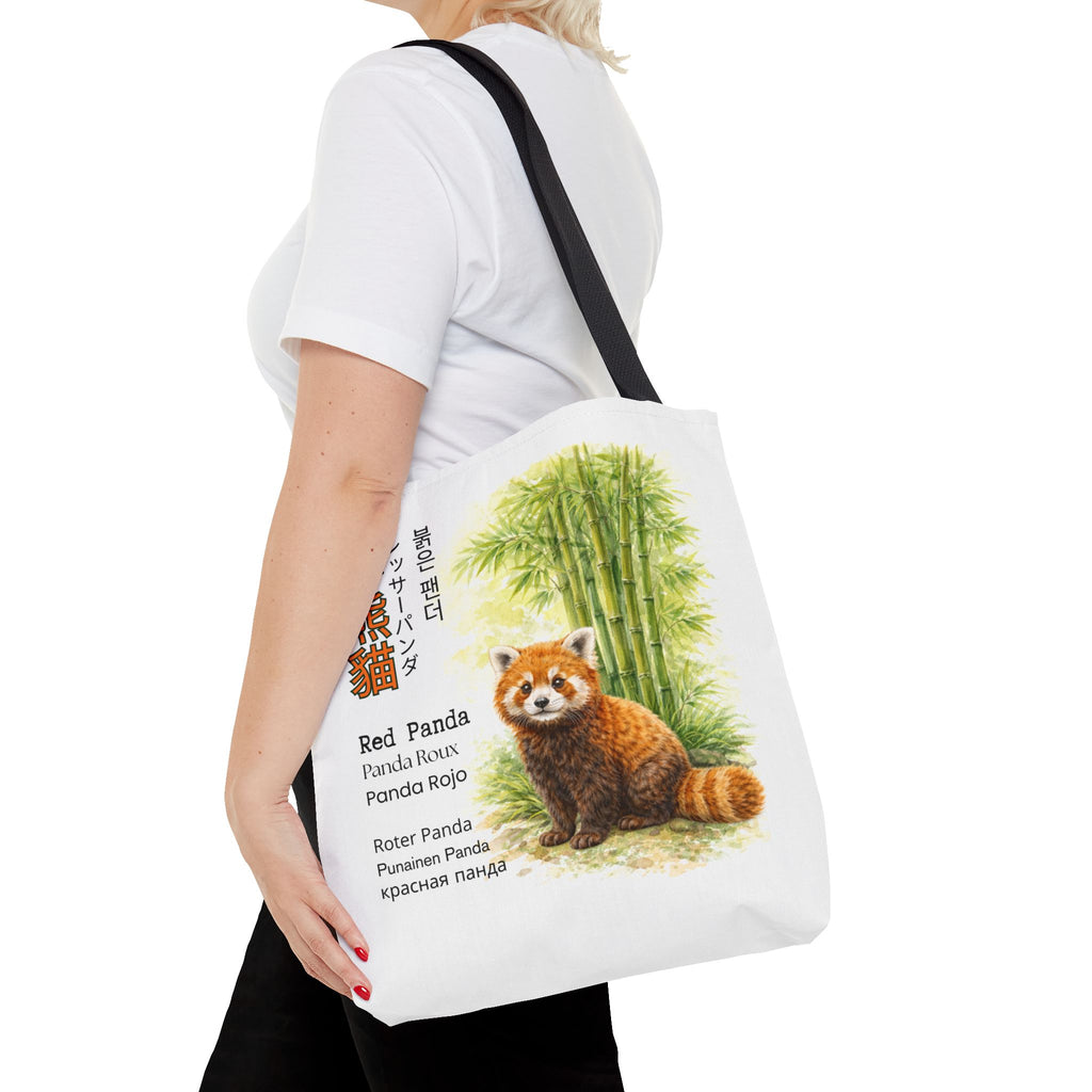 Red Panda Illustration Tote Bag — Botanical Bamboo Animal Print Tote