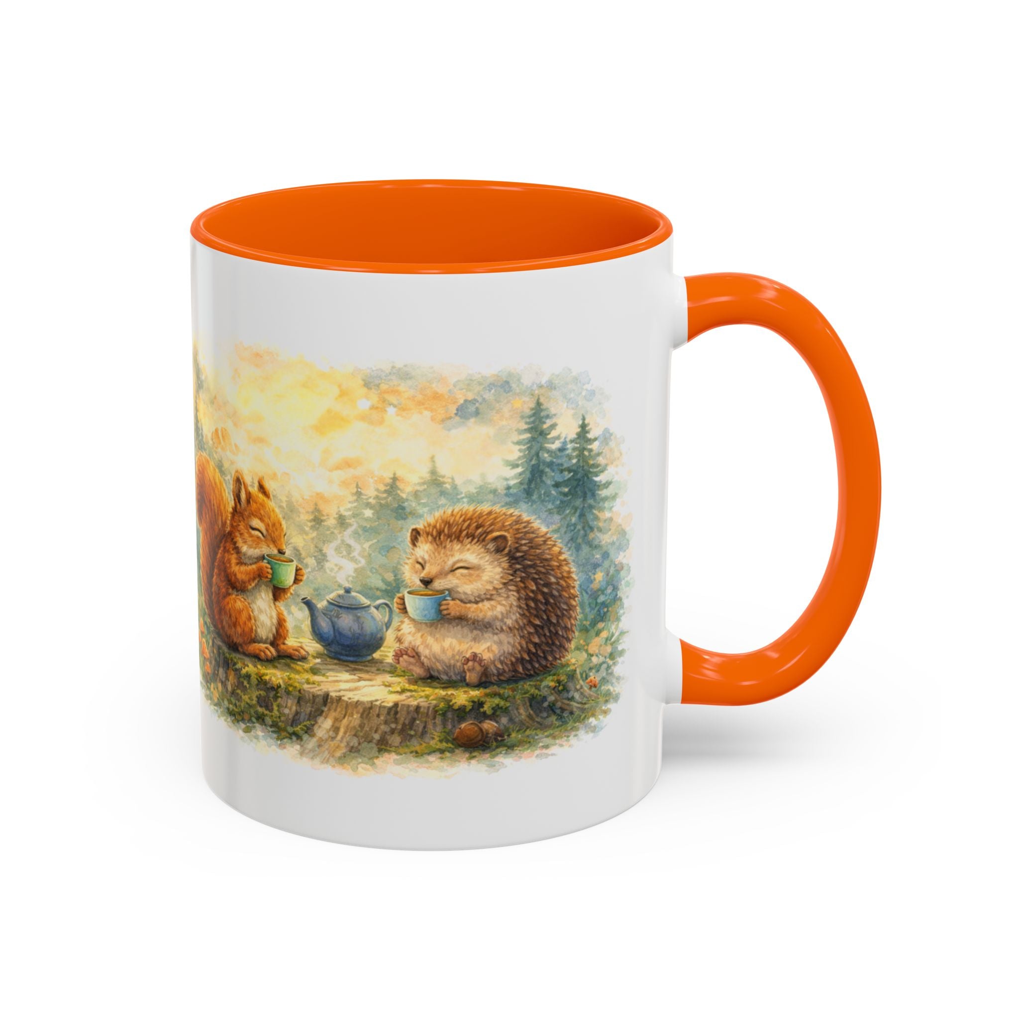 Woodland Tea Party Coffee Mug – Squirrel & Hedgehog Cute Animal Accent Mug (11/15oz)