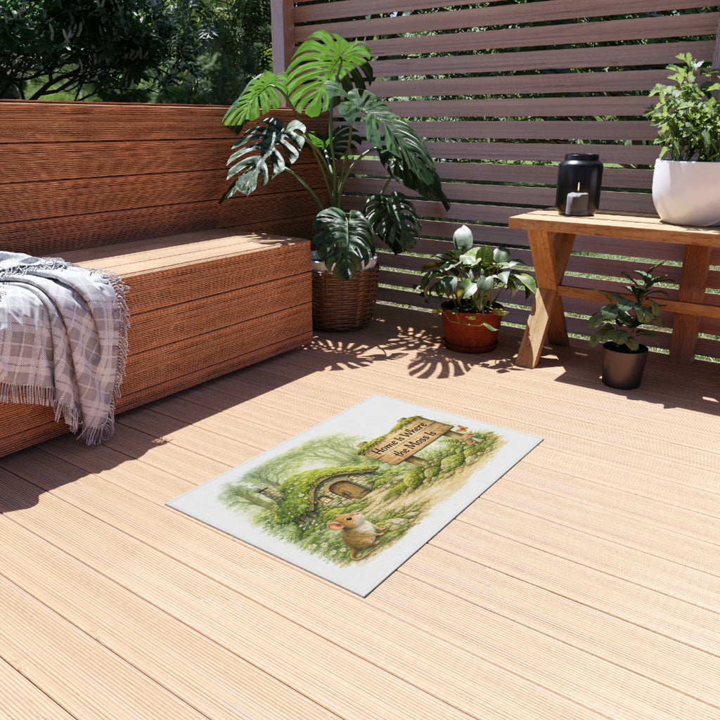Outdoor Rug — 'Home Is Where the Moss Is' Woodland Cottage Doormat