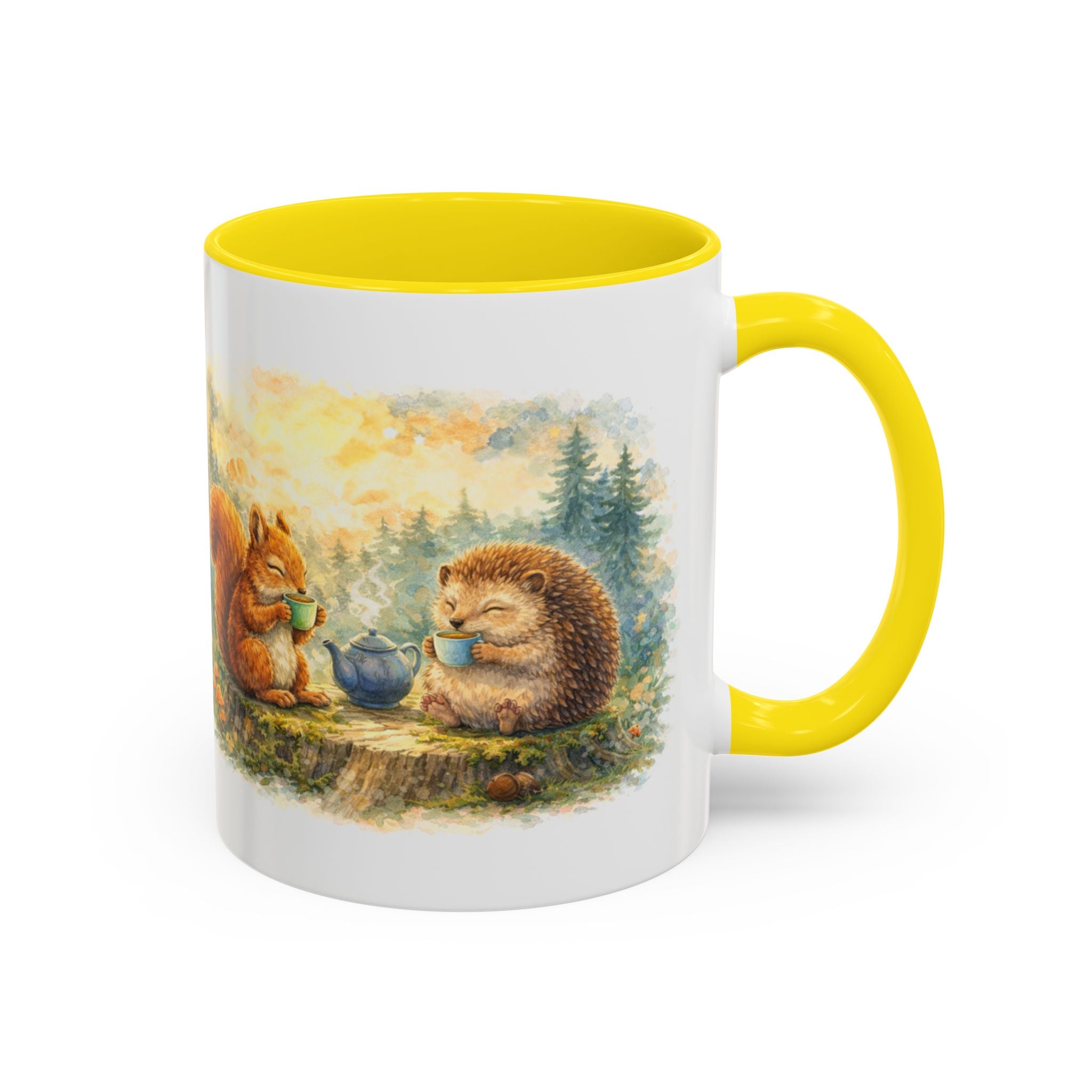 Woodland Tea Party Coffee Mug – Squirrel & Hedgehog Cute Animal Accent Mug (11/15oz)