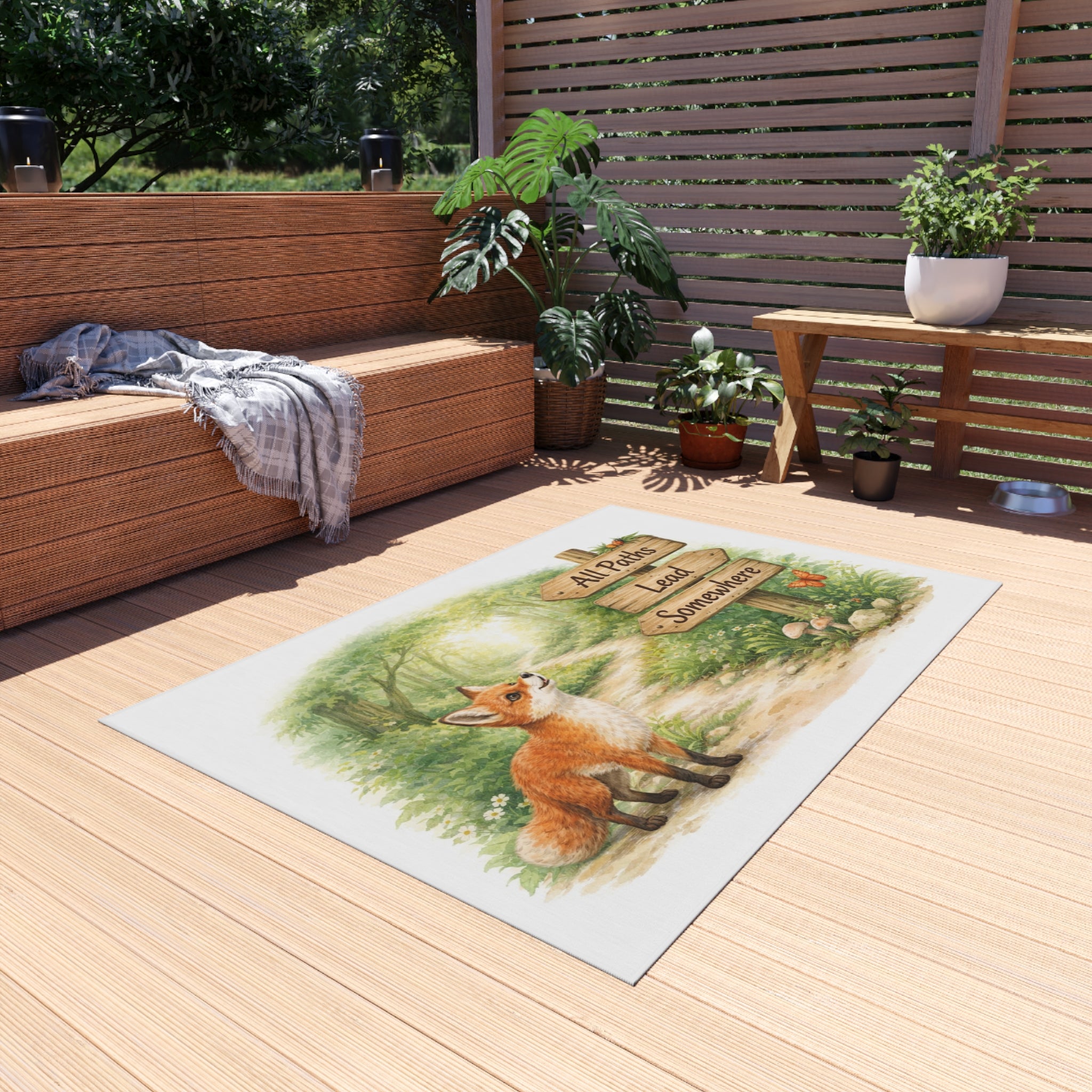 Outdoor Rug — Fox Woodland "All Paths Lead Somewhere" Scenic Doormat