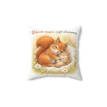 Throw Pillow – "Warm naps, soft dreams" Squirrel & Kitten Cozy Decorative Pillow