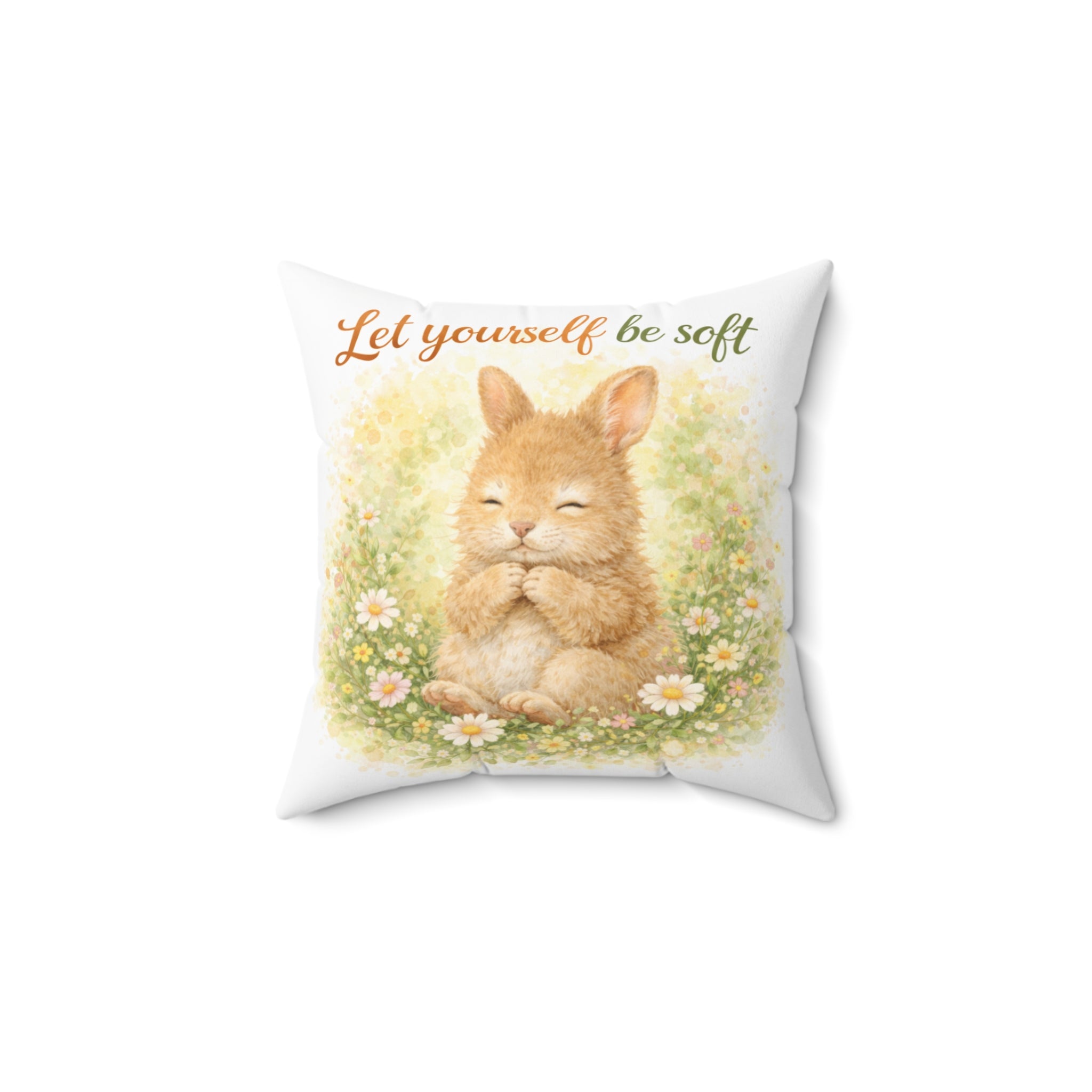 Let Yourself Be Soft Bunny Throw Pillow — Cute Floral Decorative Cushion