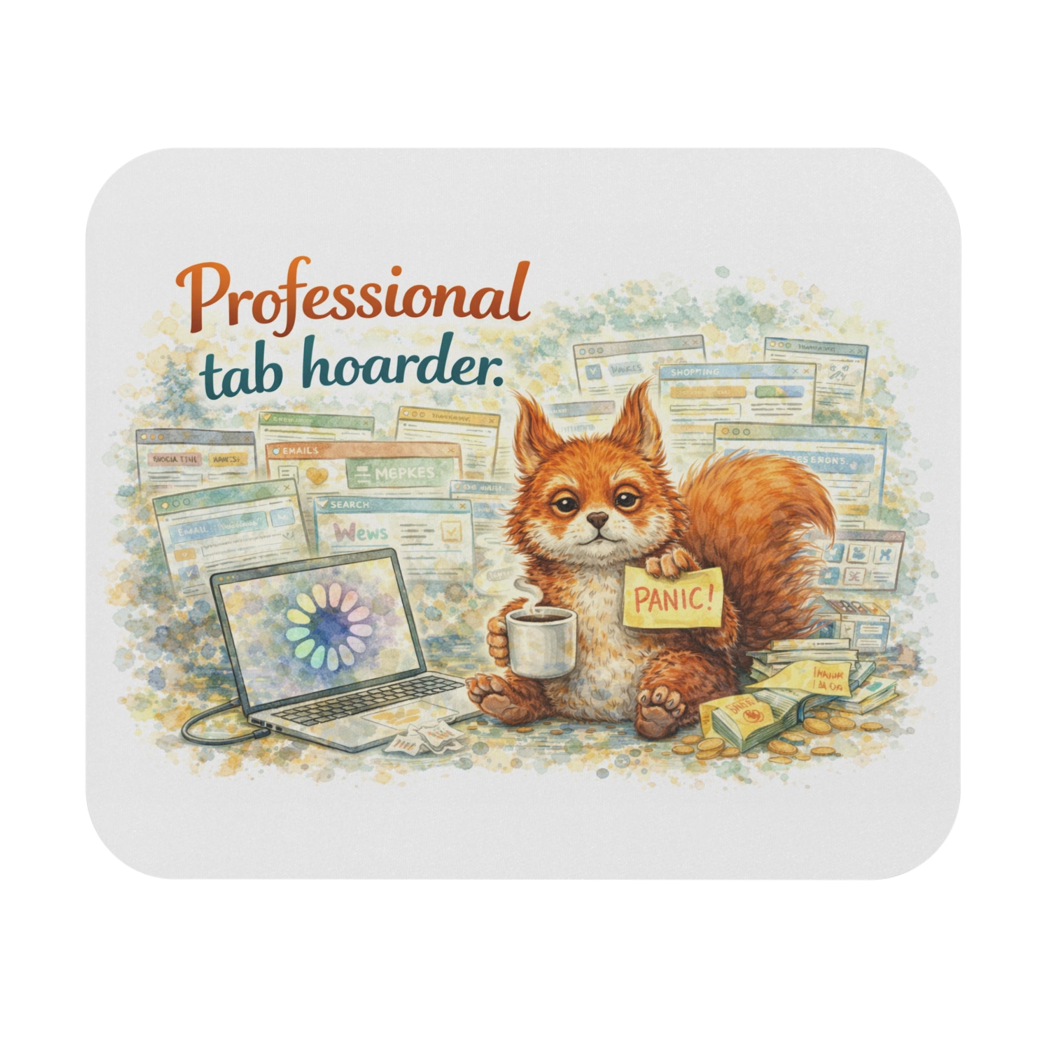 Professional Tab Hoarder Mouse Pad — Cute Squirrel Desk Mat for Overwhelmed Browsers