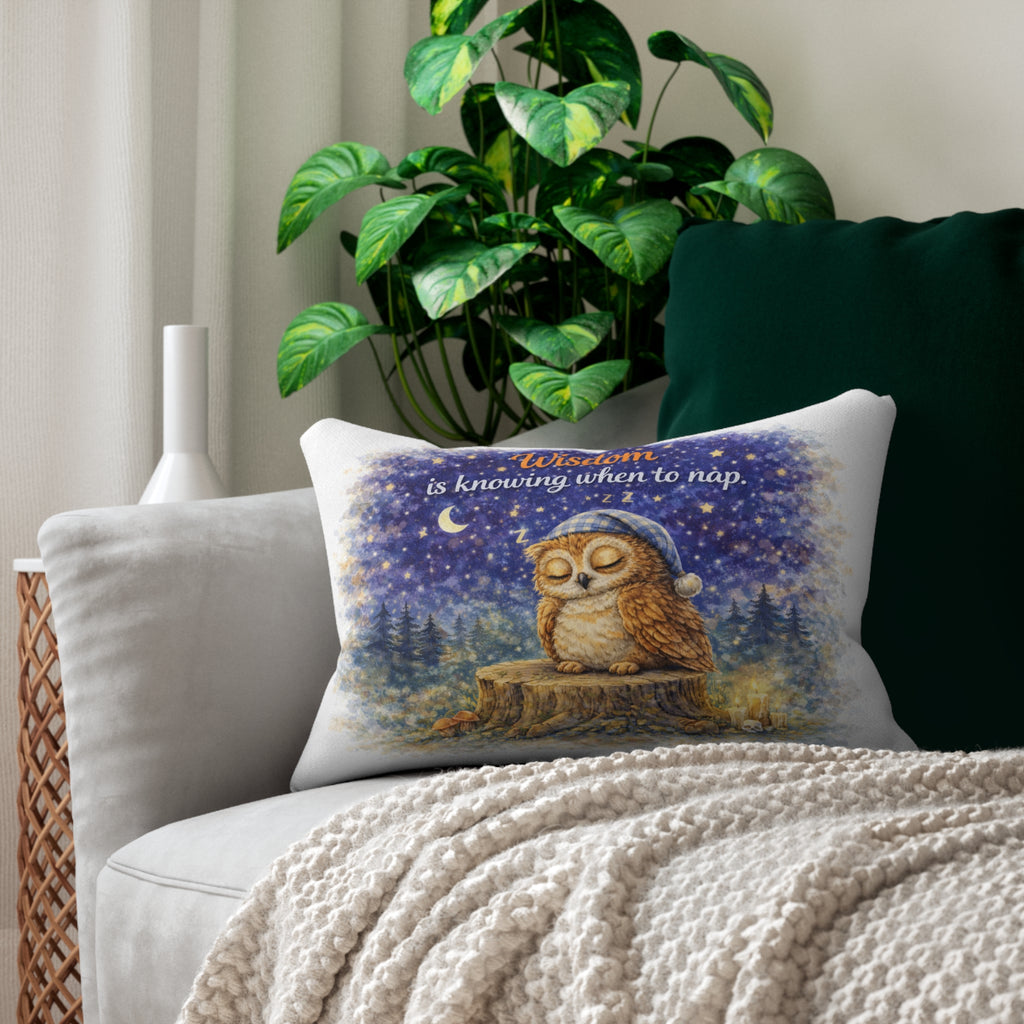 Lumbar Pillow — "Wisdom is knowing when to nap" Owl Night Sleep Decor