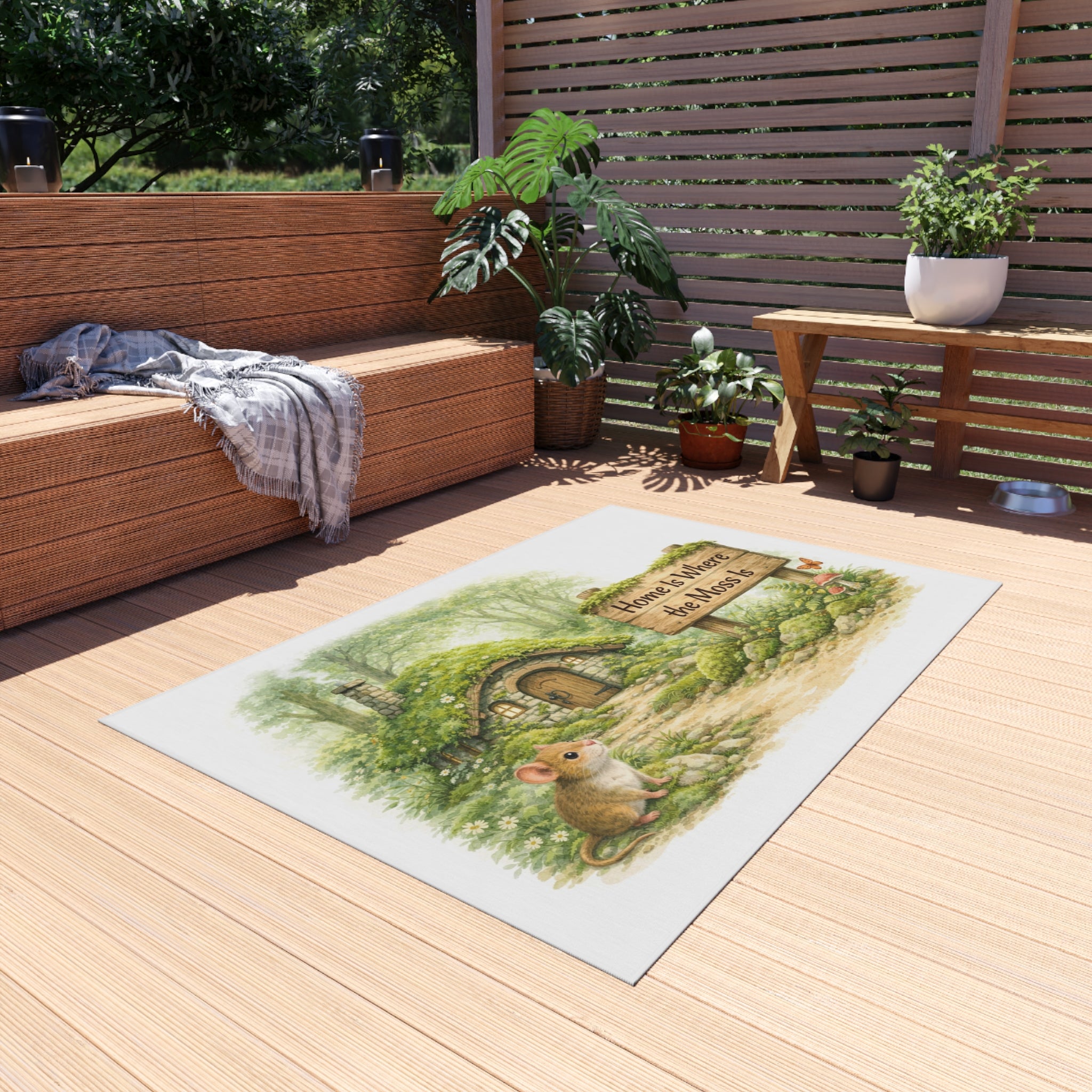 Outdoor Rug — 'Home Is Where the Moss Is' Woodland Cottage Doormat