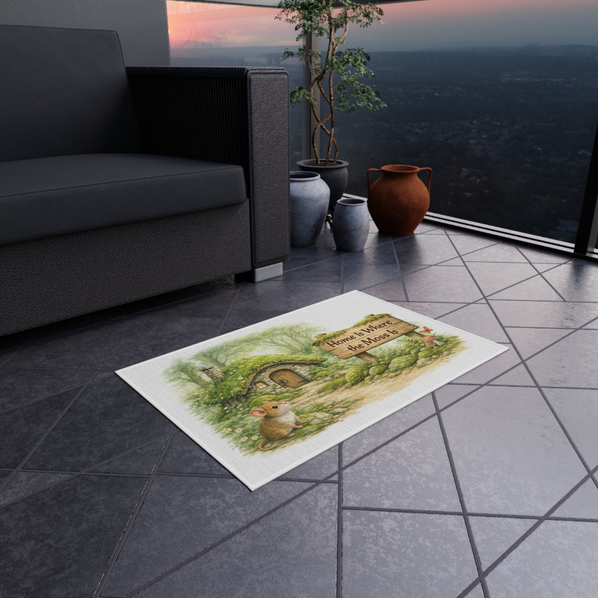 Outdoor Rug — 'Home Is Where the Moss Is' Woodland Cottage Doormat