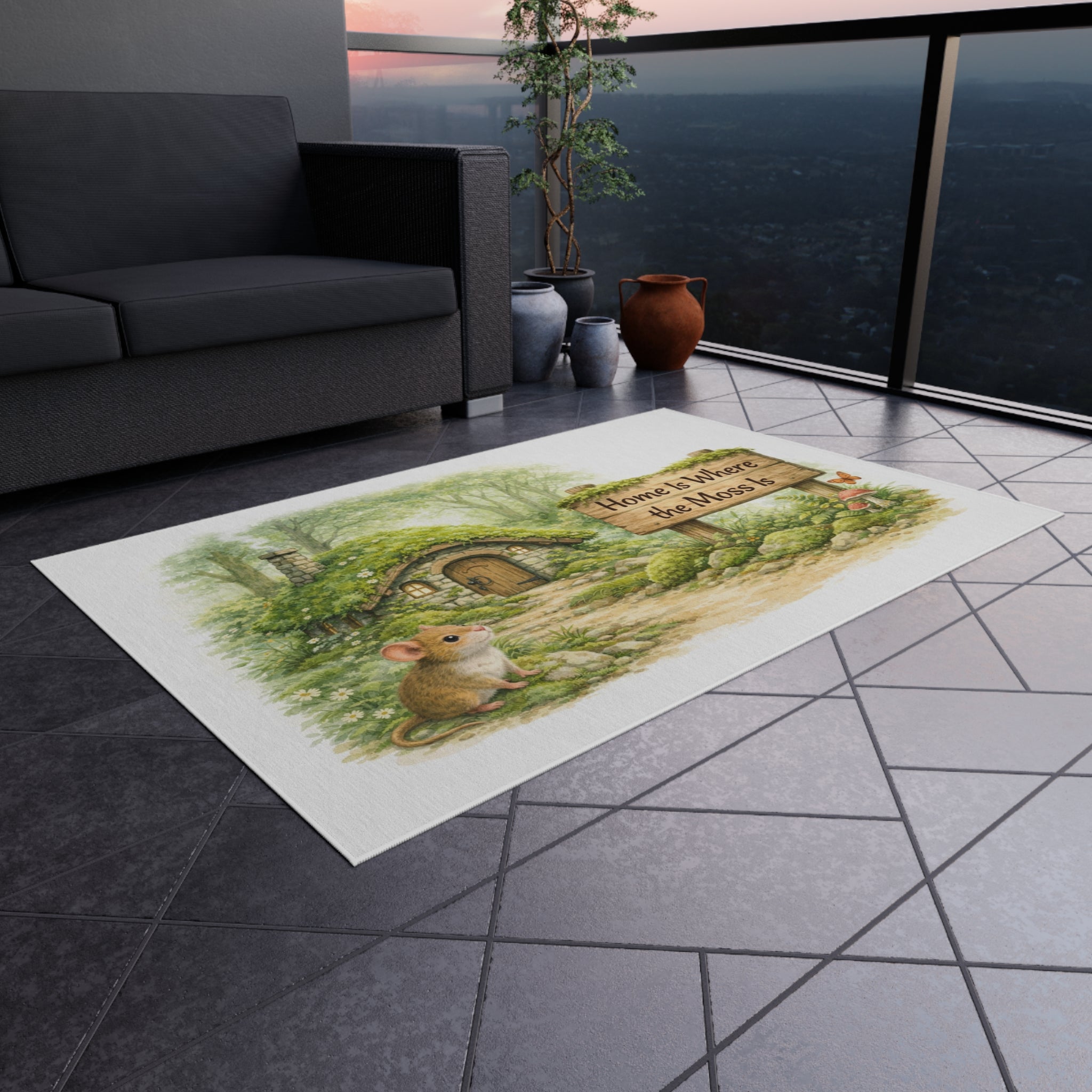 Outdoor Rug — 'Home Is Where the Moss Is' Woodland Cottage Doormat
